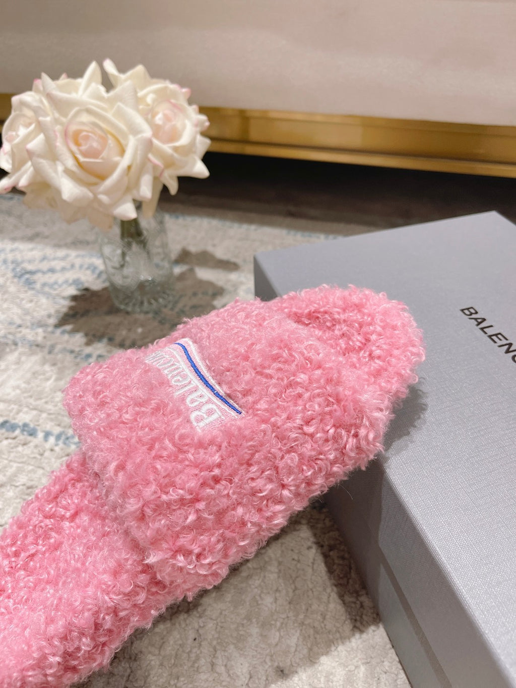 Pink Furry Slides Slip-On Sandals