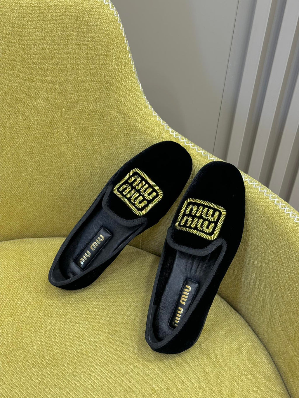 Black Velvet Slippers With Embroidered Logo