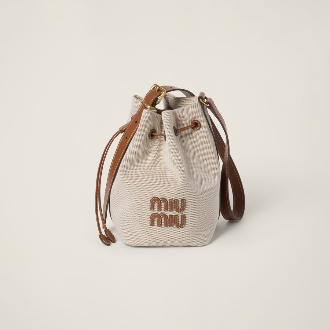 Beige/Brandy Canvas & Leather Bucket Bag
