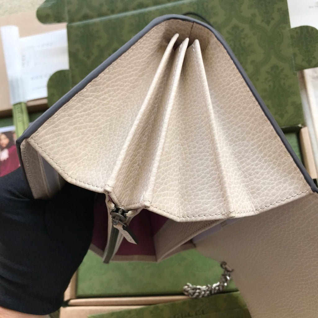 White DG mini leather chain wallet