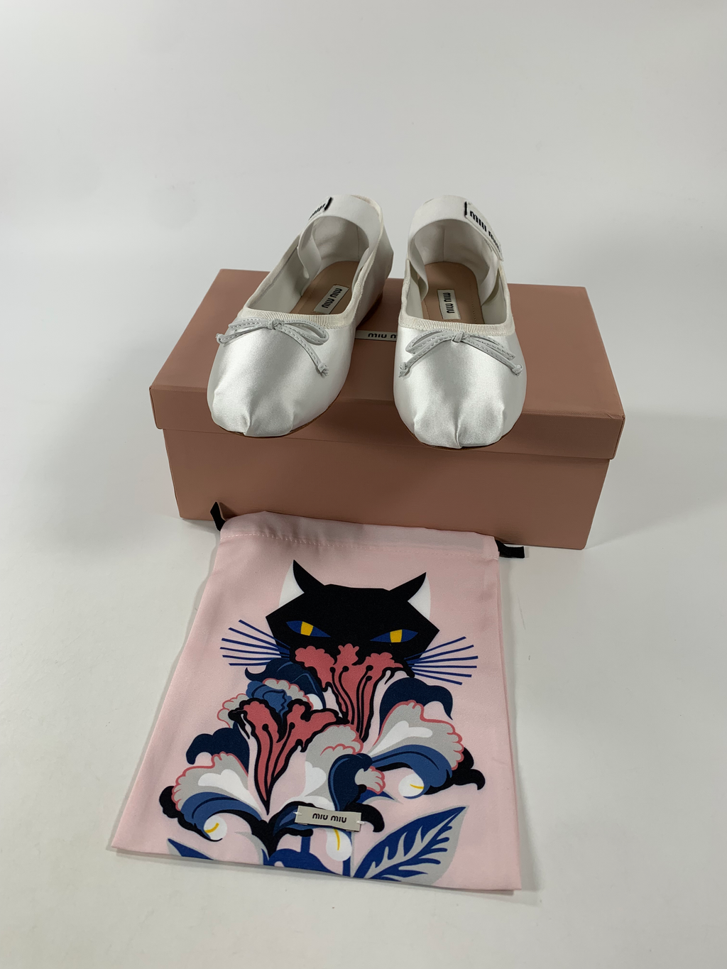 White M Satin ballerinas