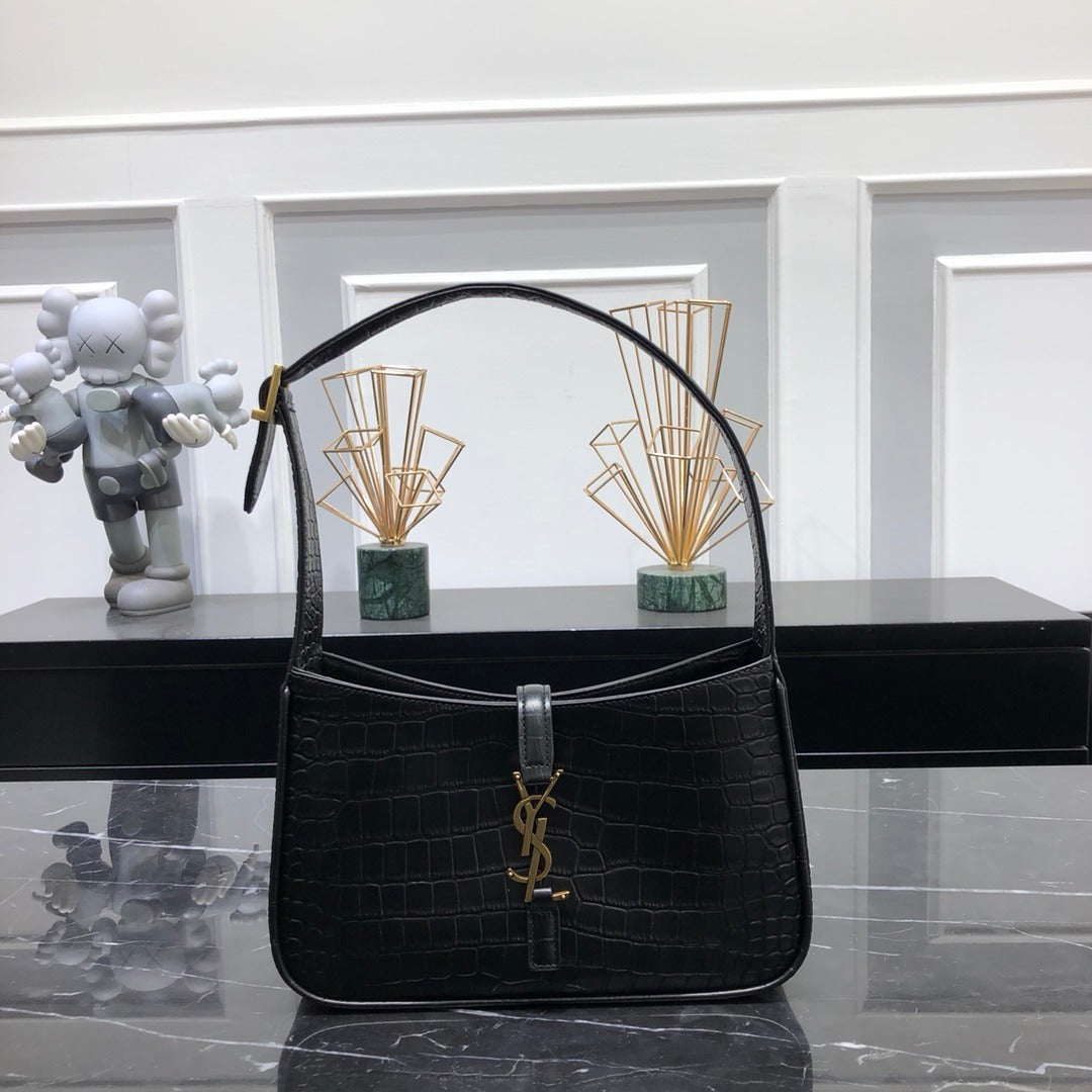 Black crocodile SL leather shoulder bag