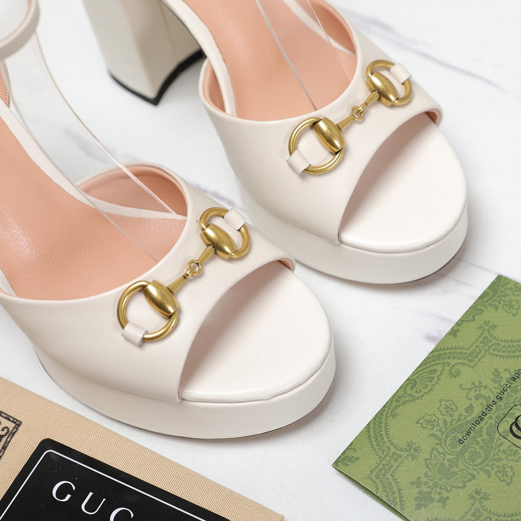 White Horsebit Platform Sandal