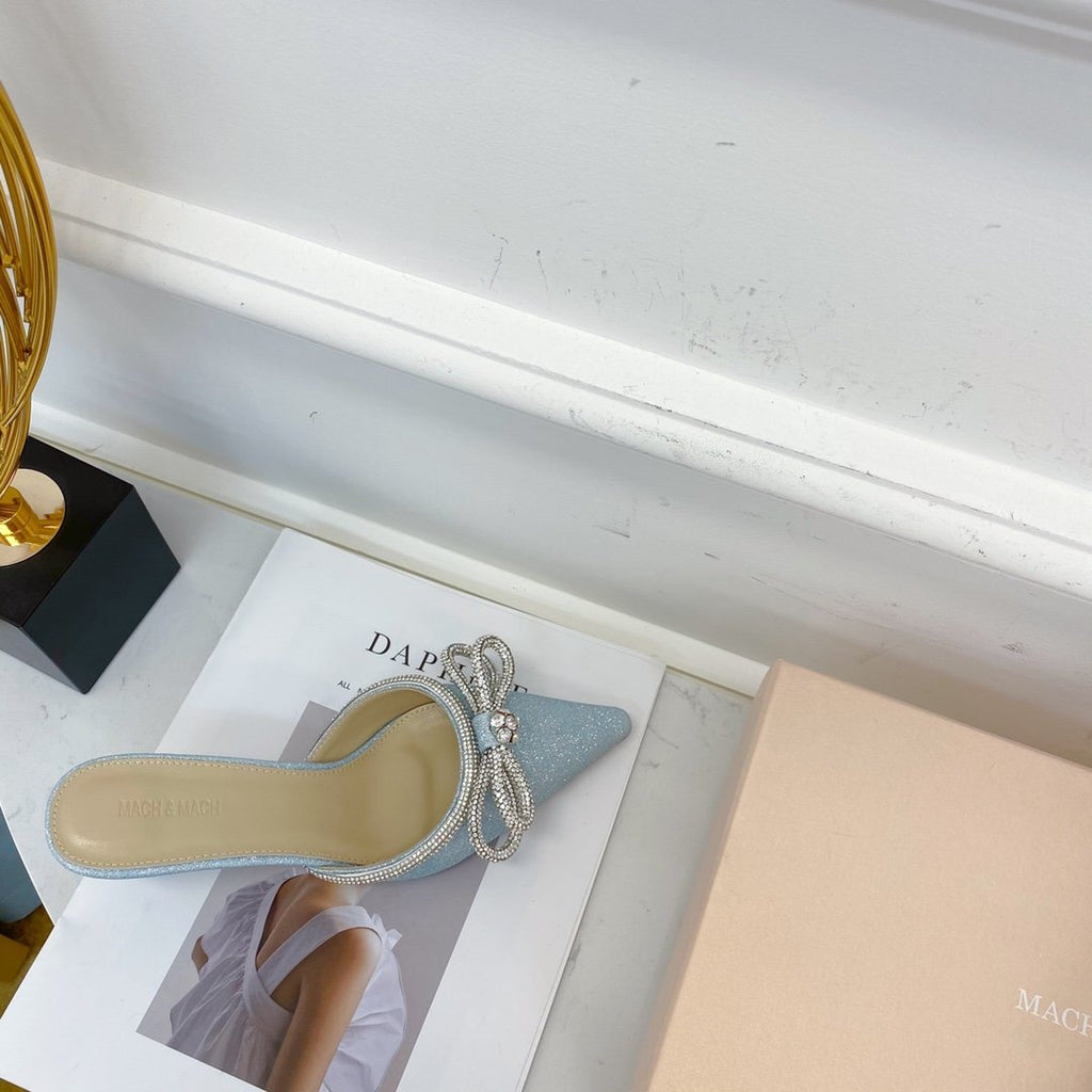 Baby blue glitter double bow mule