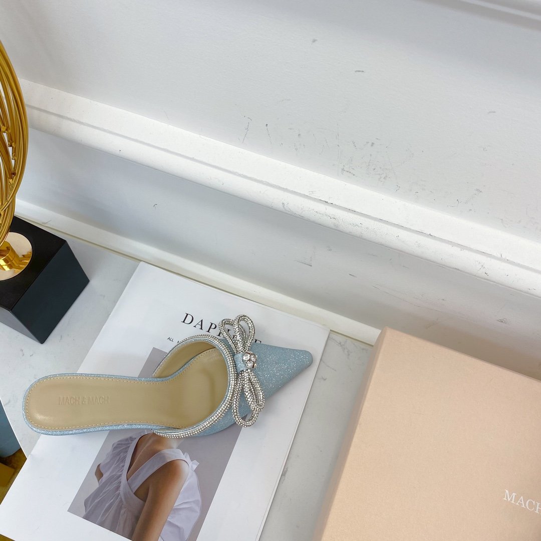 Baby blue glitter double bow mule