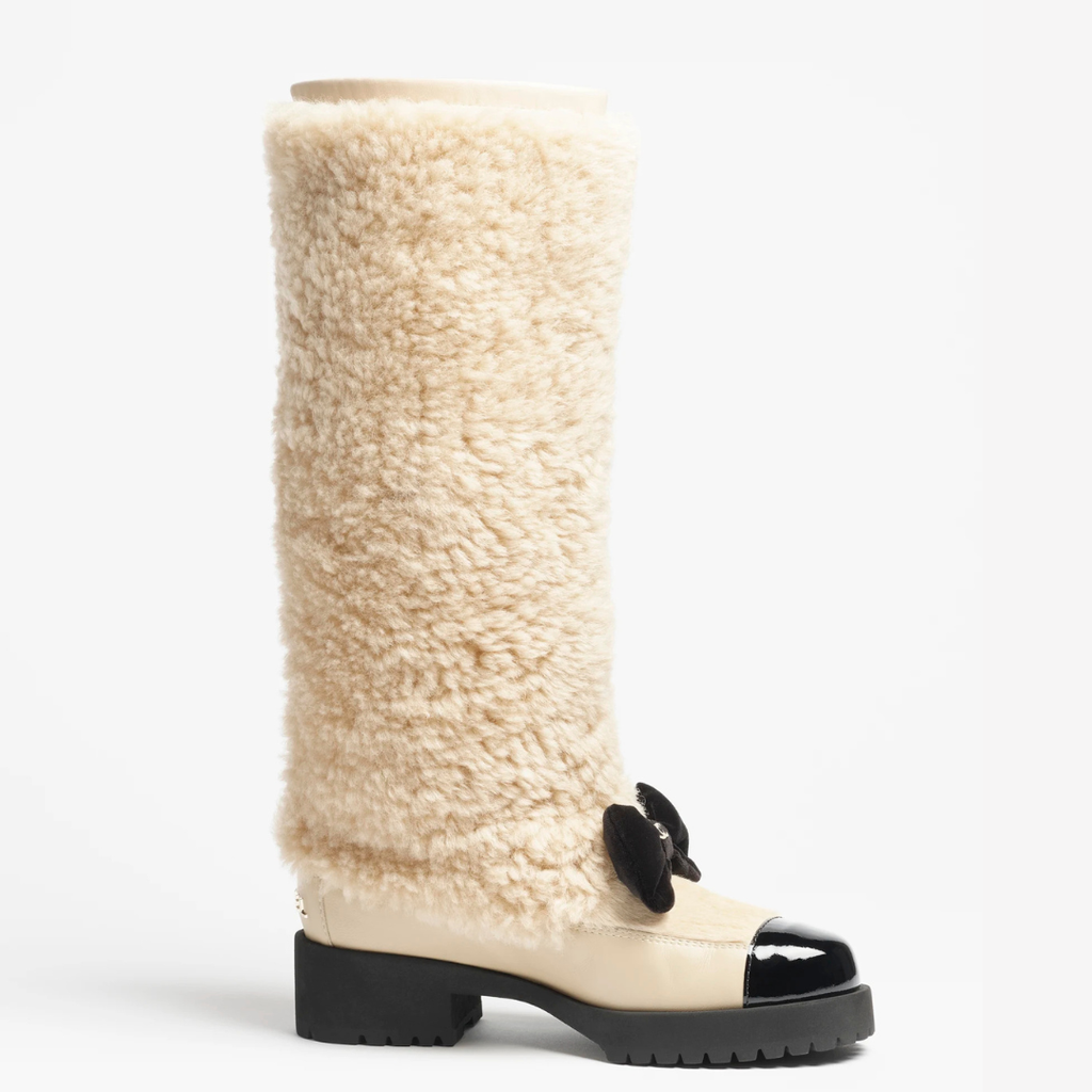 Beige & Black High Boots