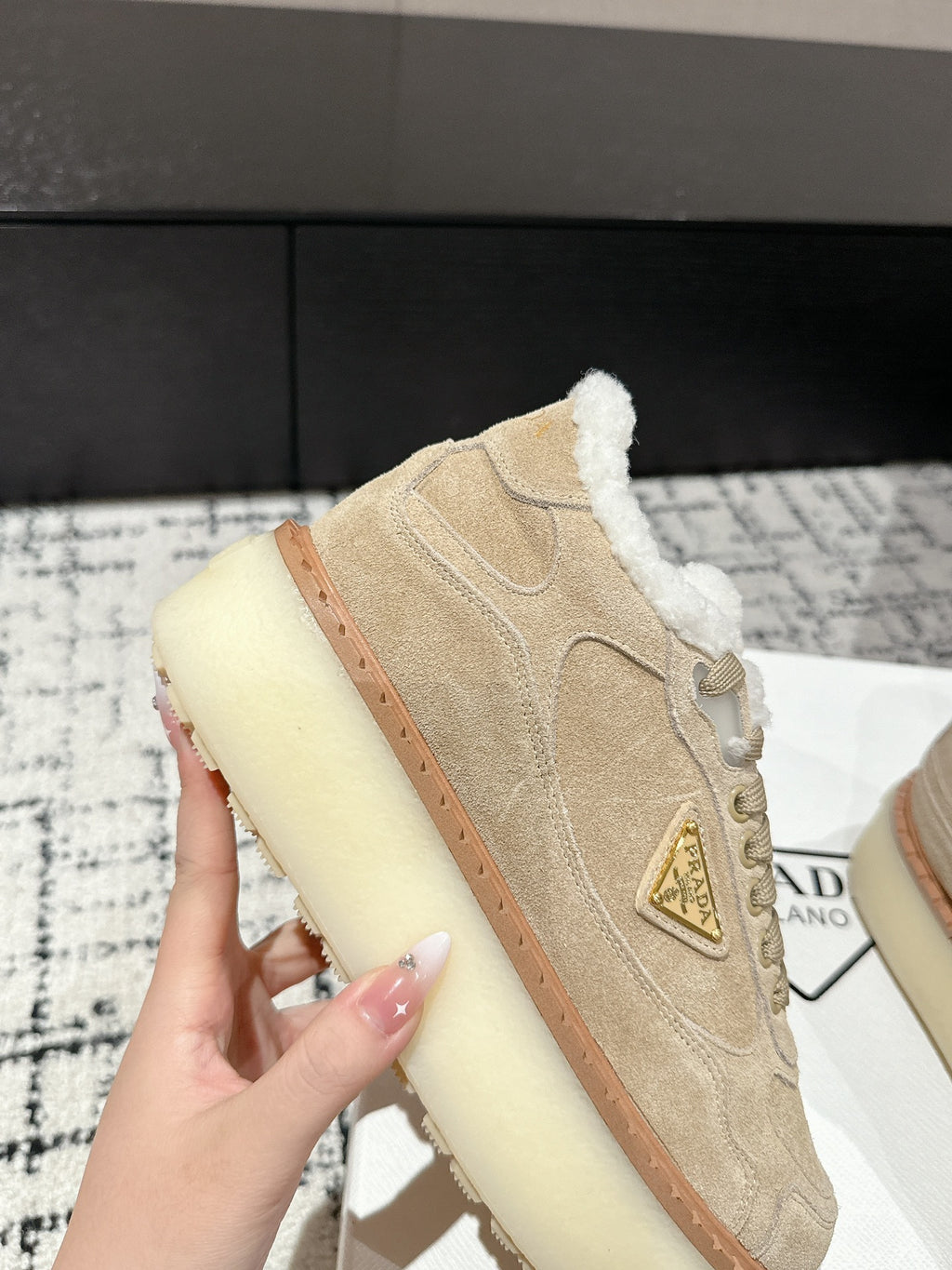 Ecru Suede Mid-Top Sneakers