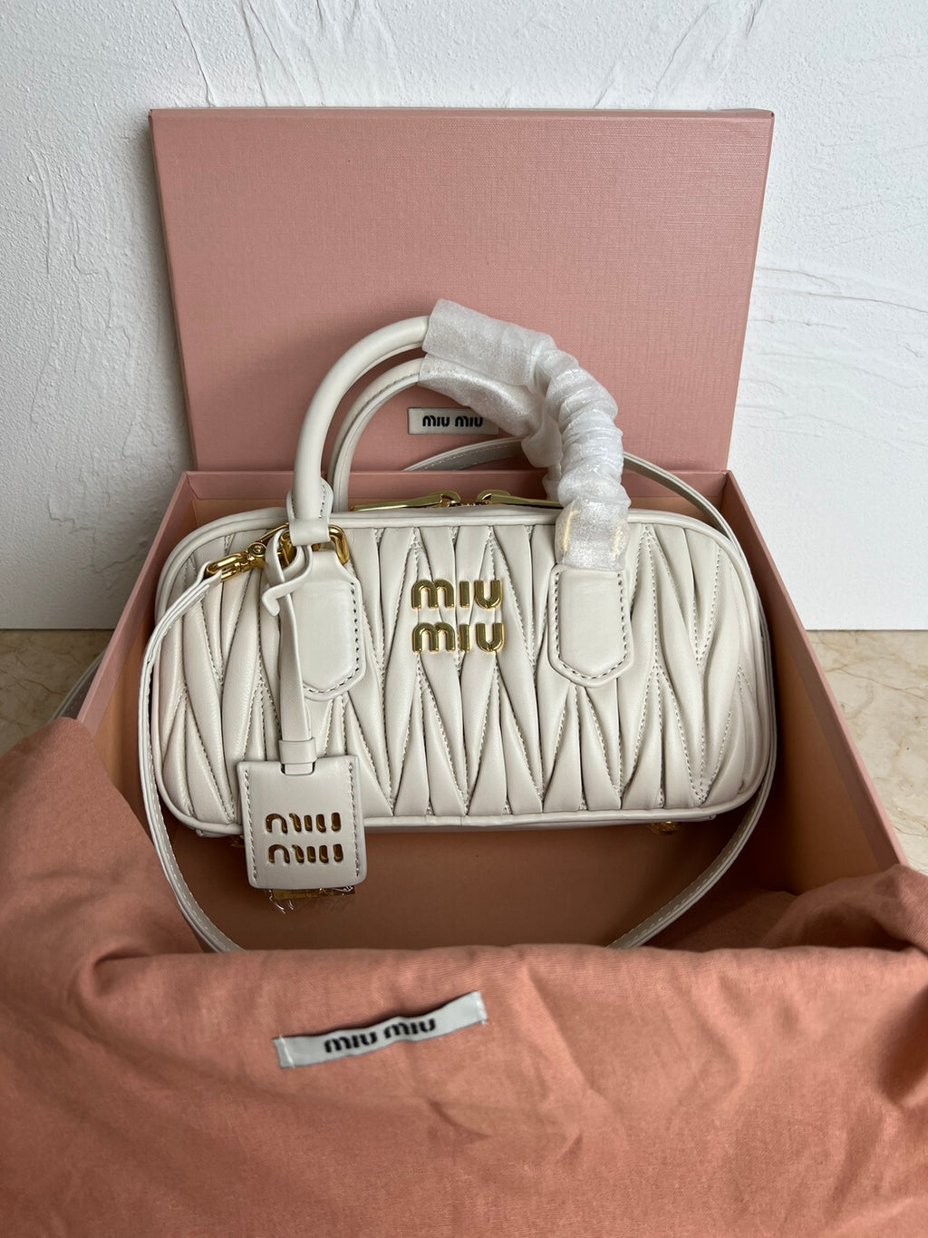 White Arcadie Matelassé Leather Bag