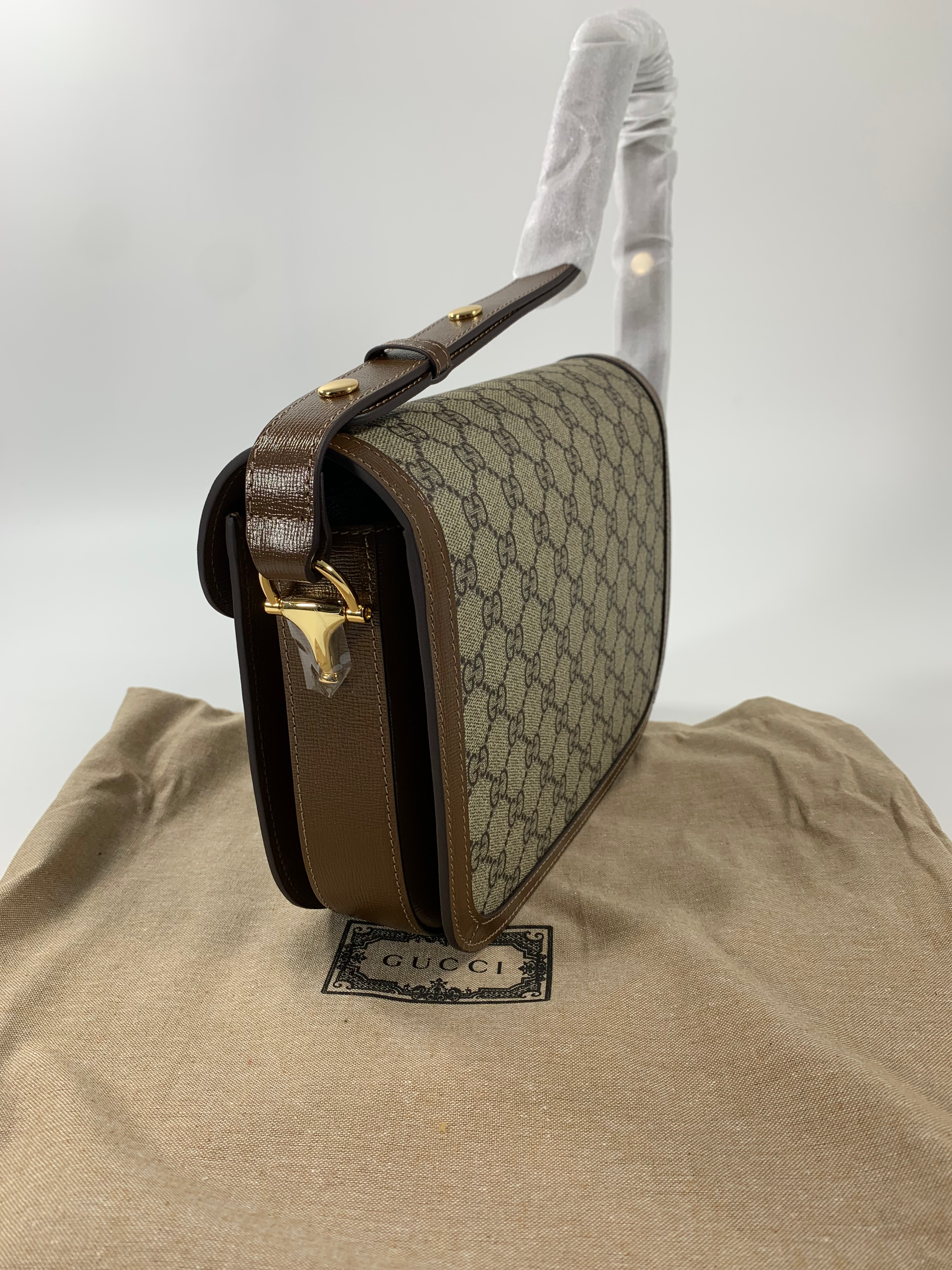 Beige & dark-brown GH medium printed coated-canvas shoulder bag