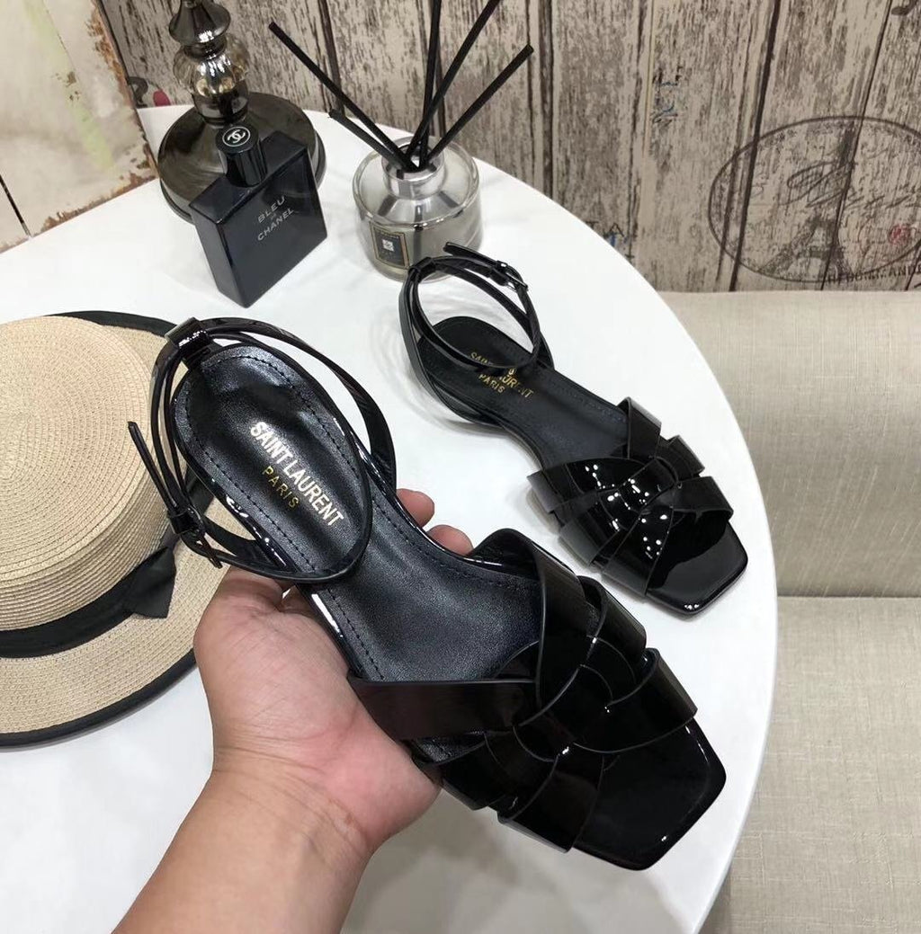 YT flat sandals in Black patent leather