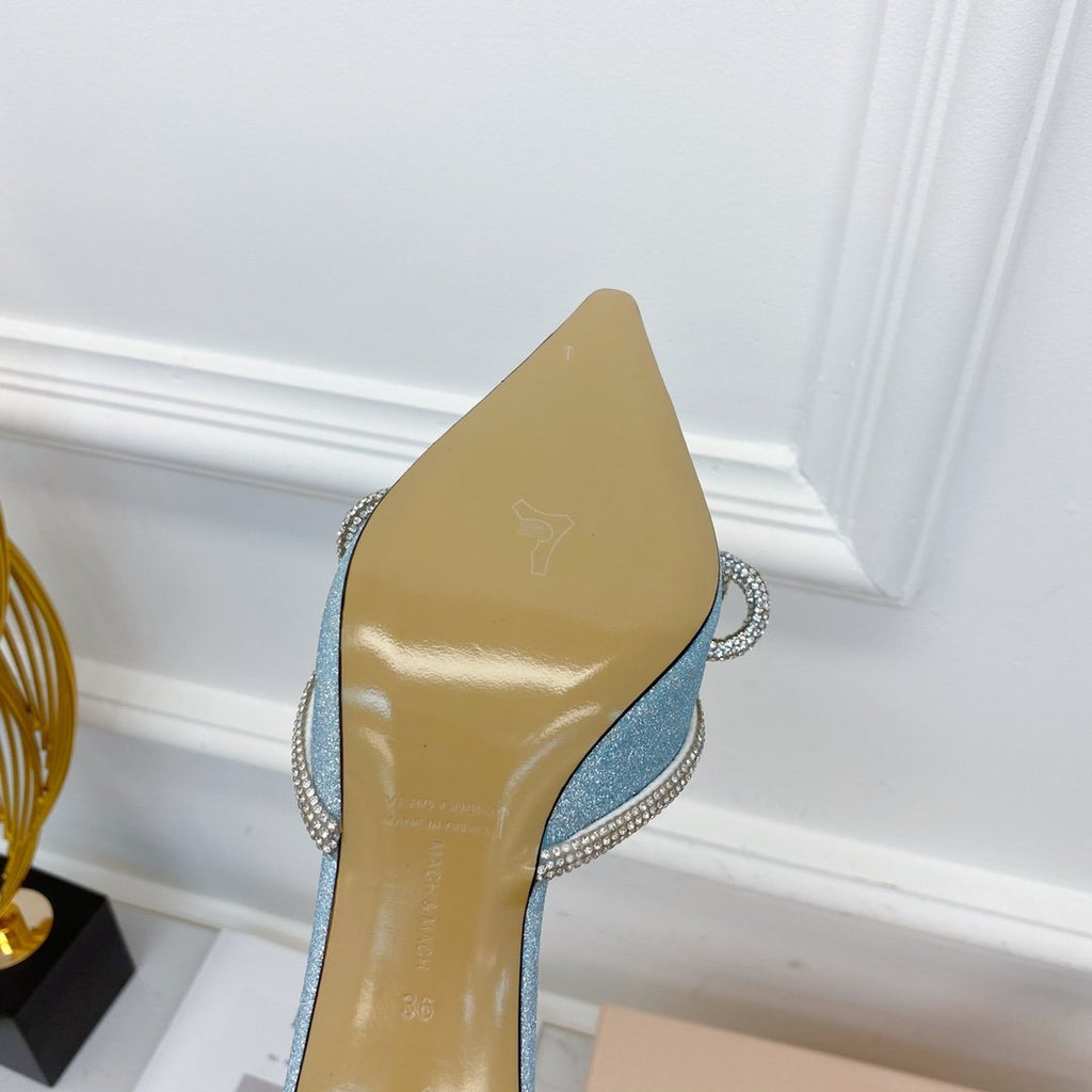 Baby blue glitter double bow mule