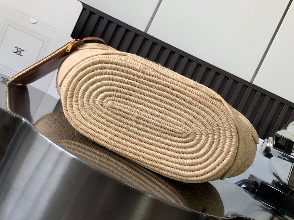 Tan Classic Panier Medium Braided In Raffia & Leather