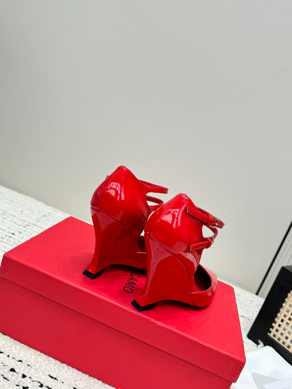 Flame Red Pump With Wedge Heel