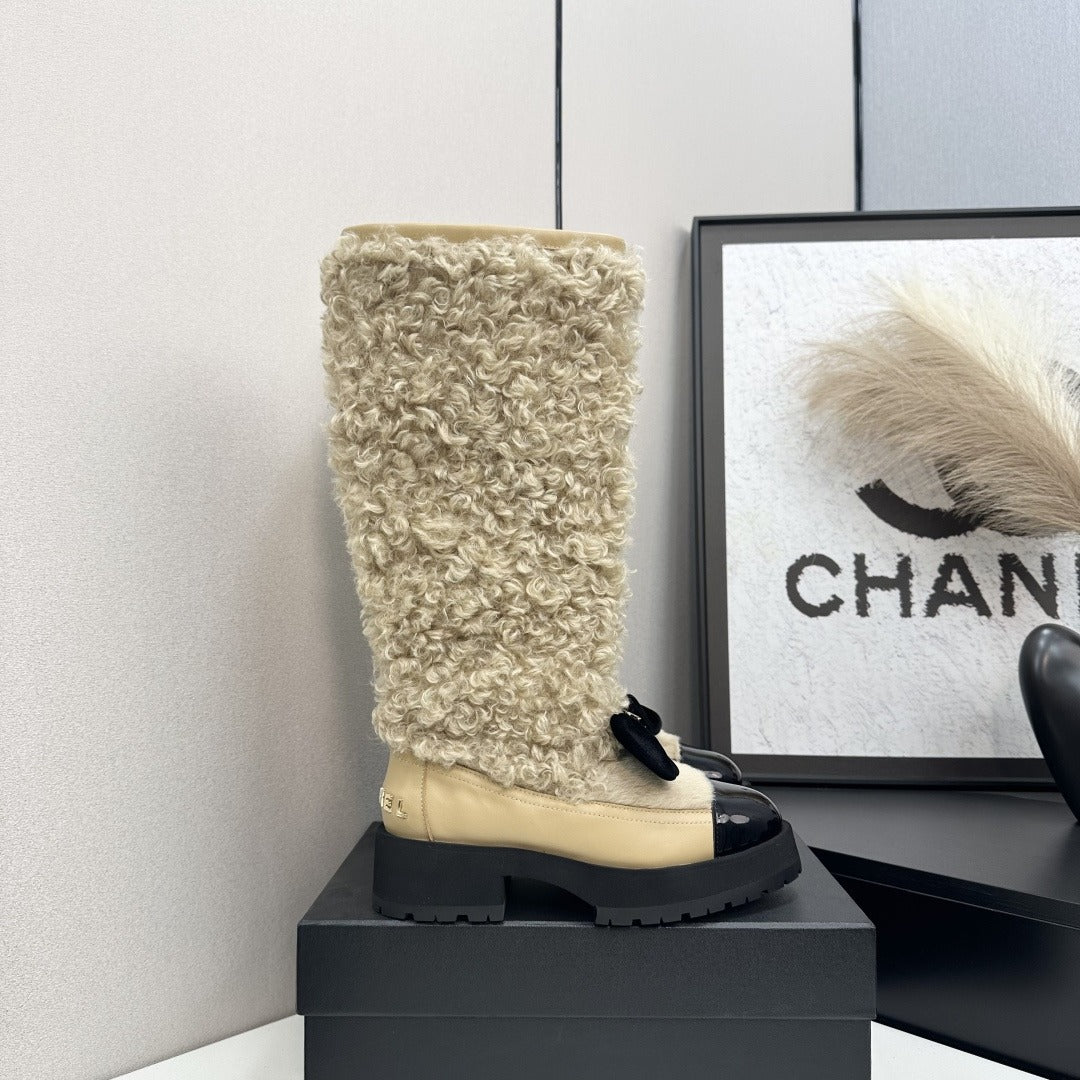 Beige & Black High Boots