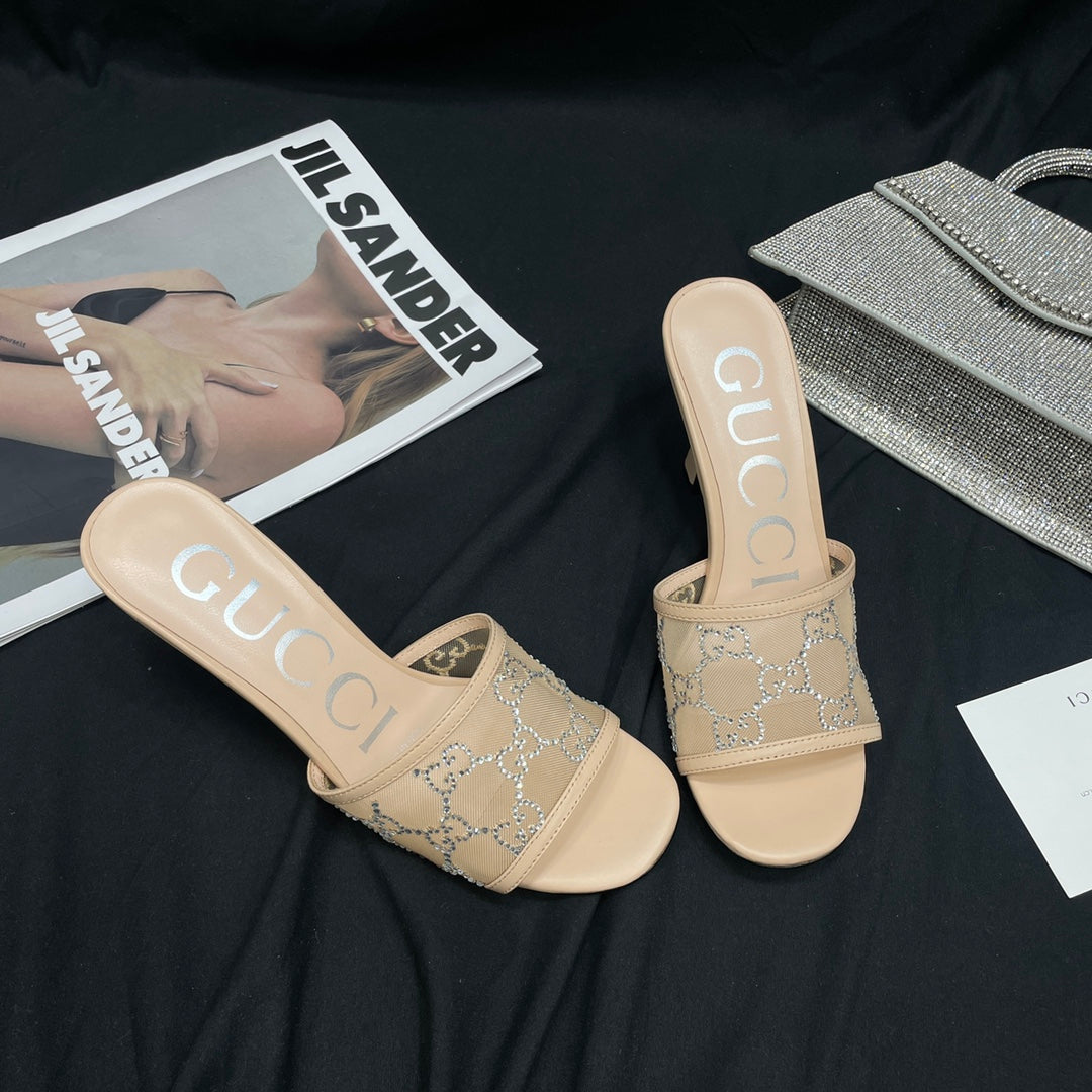 Rose Beige GG Mid-Heel Slide Sandal
