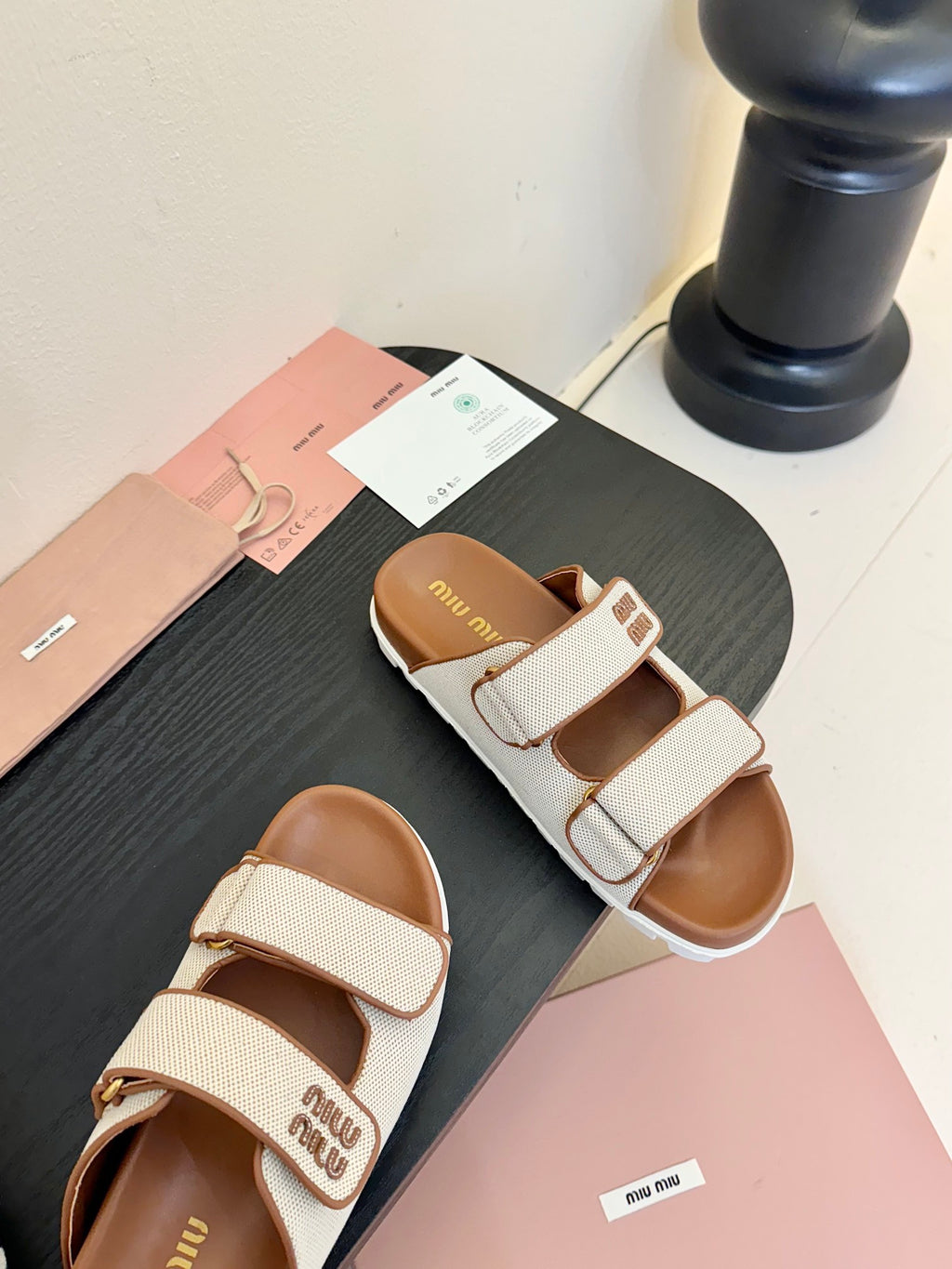 Beige/Brandy Canvas Slides