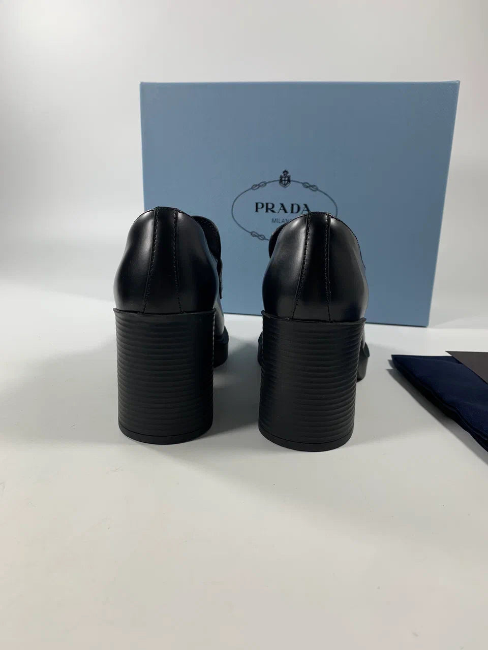 Black PC high-heeled brushed leather loafers