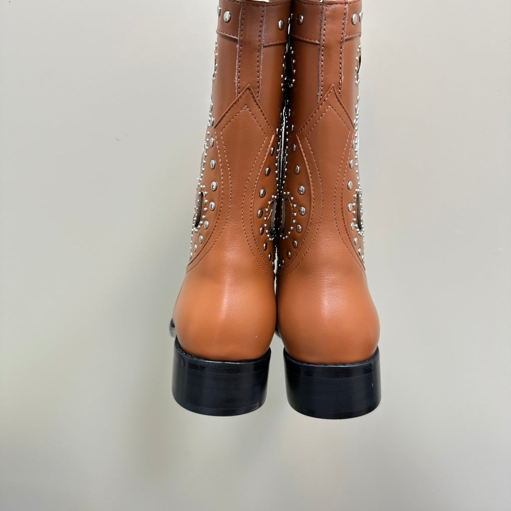 Brown Boot With Double G & Studs