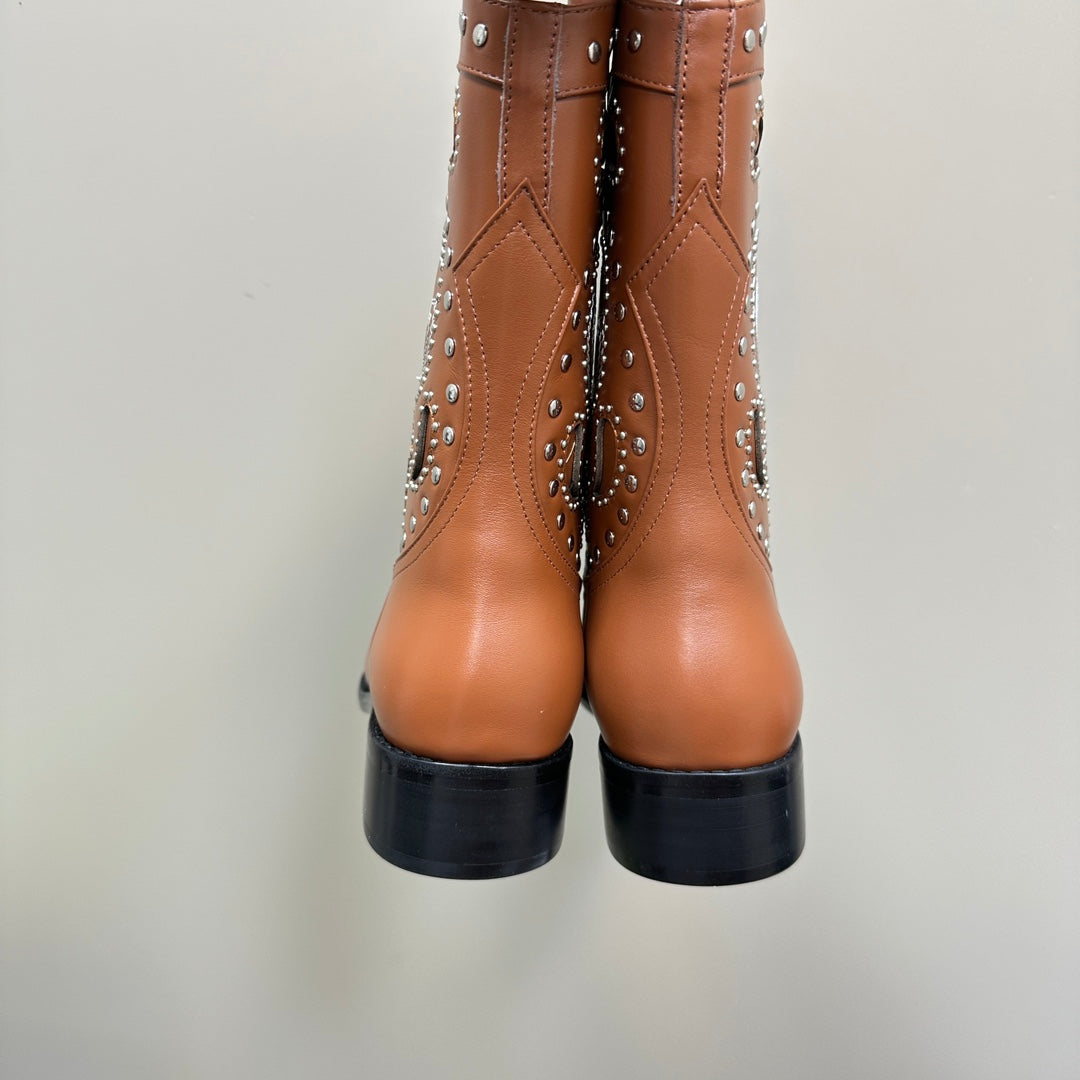 Brown Boot With Double G & Studs