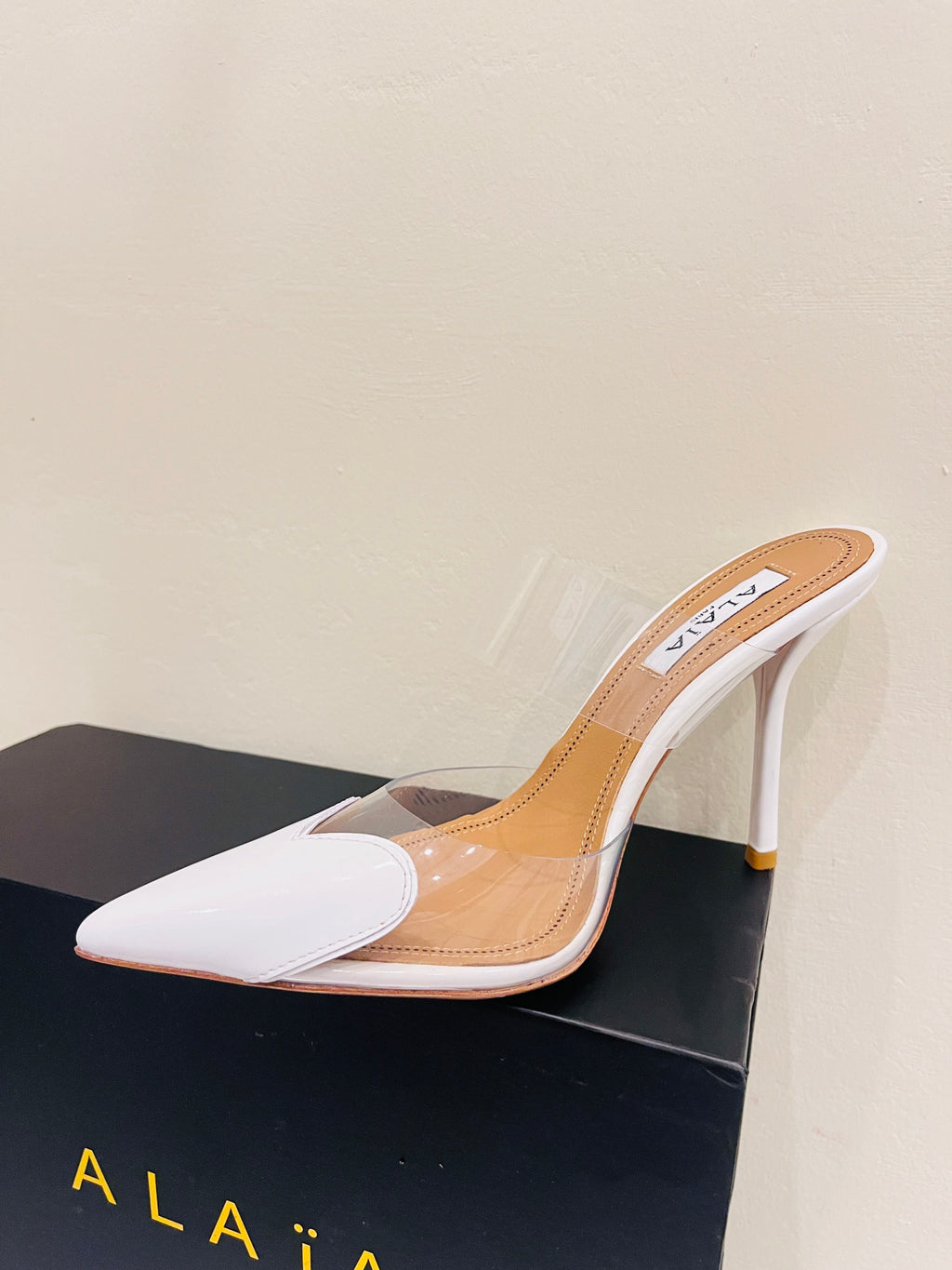 Optic White LC Mules In Patent Leather