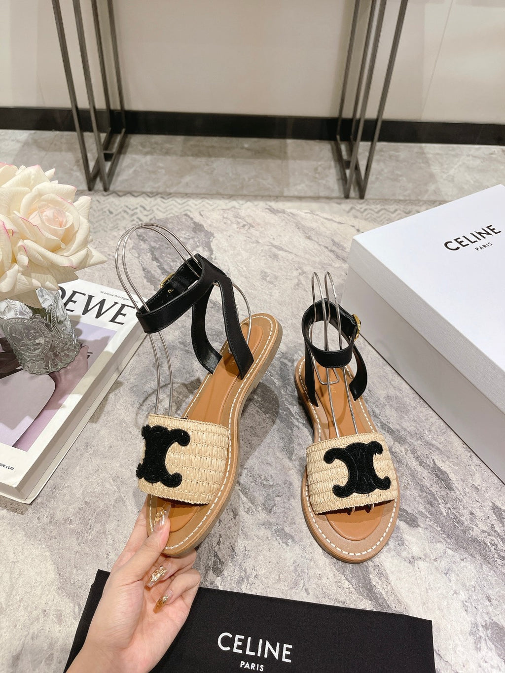 Beige & Black CL Flat Strap Sandal