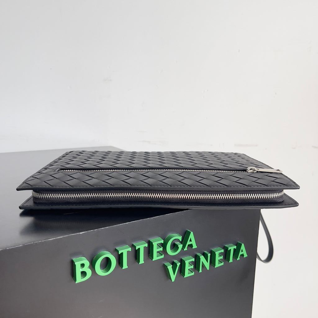 Black Intrecciato Document Case With Wristlet