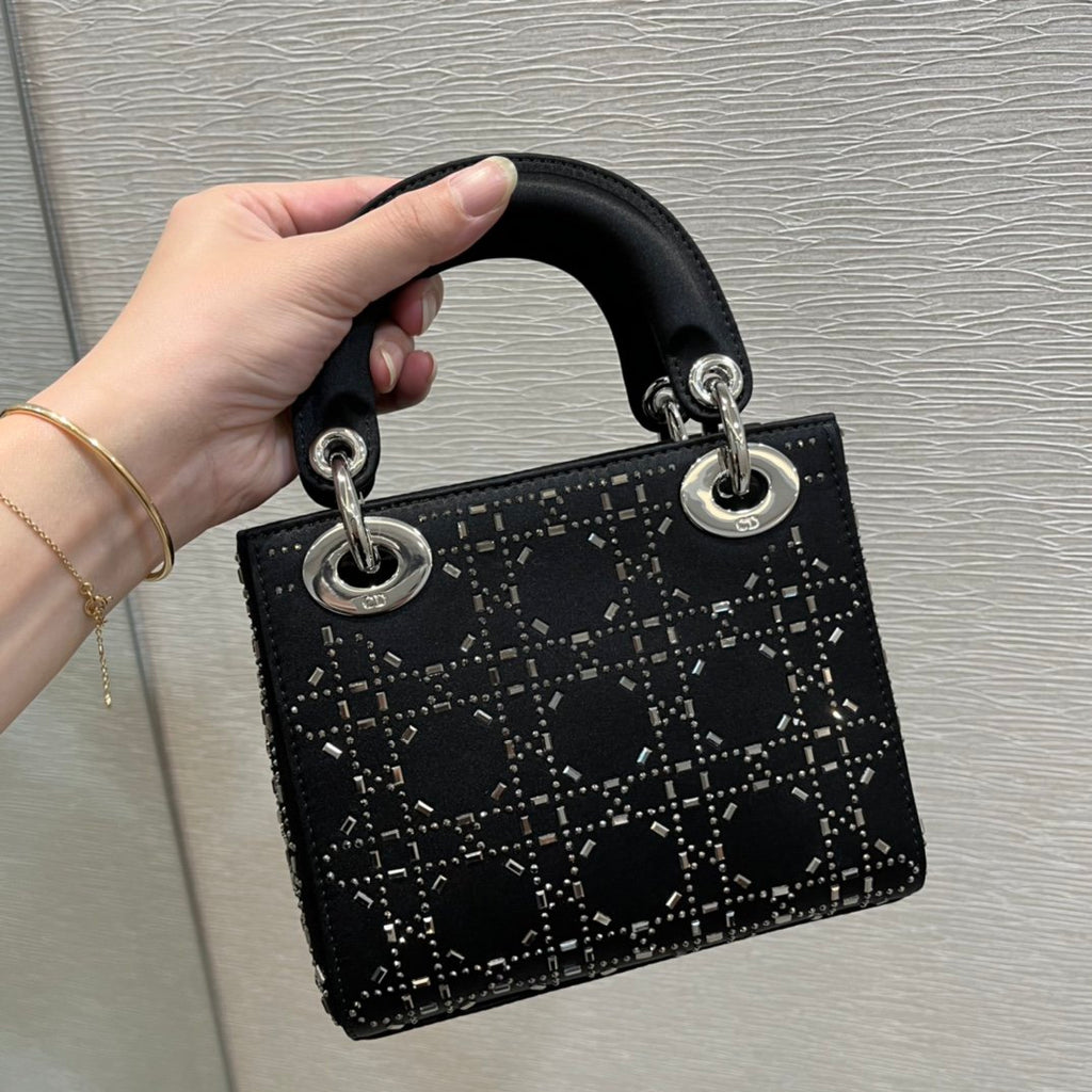 Black Strass Cannage Satin Mini LD Bag