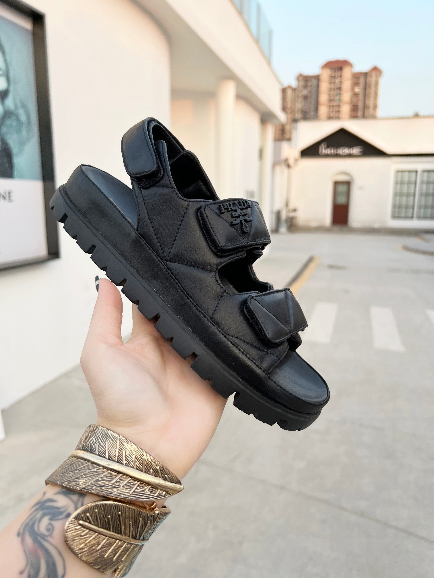 Black Padded leather sandals