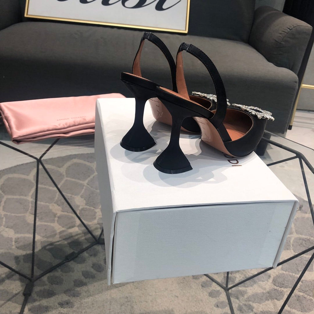 AB crystal-embellished satin slingback pumps