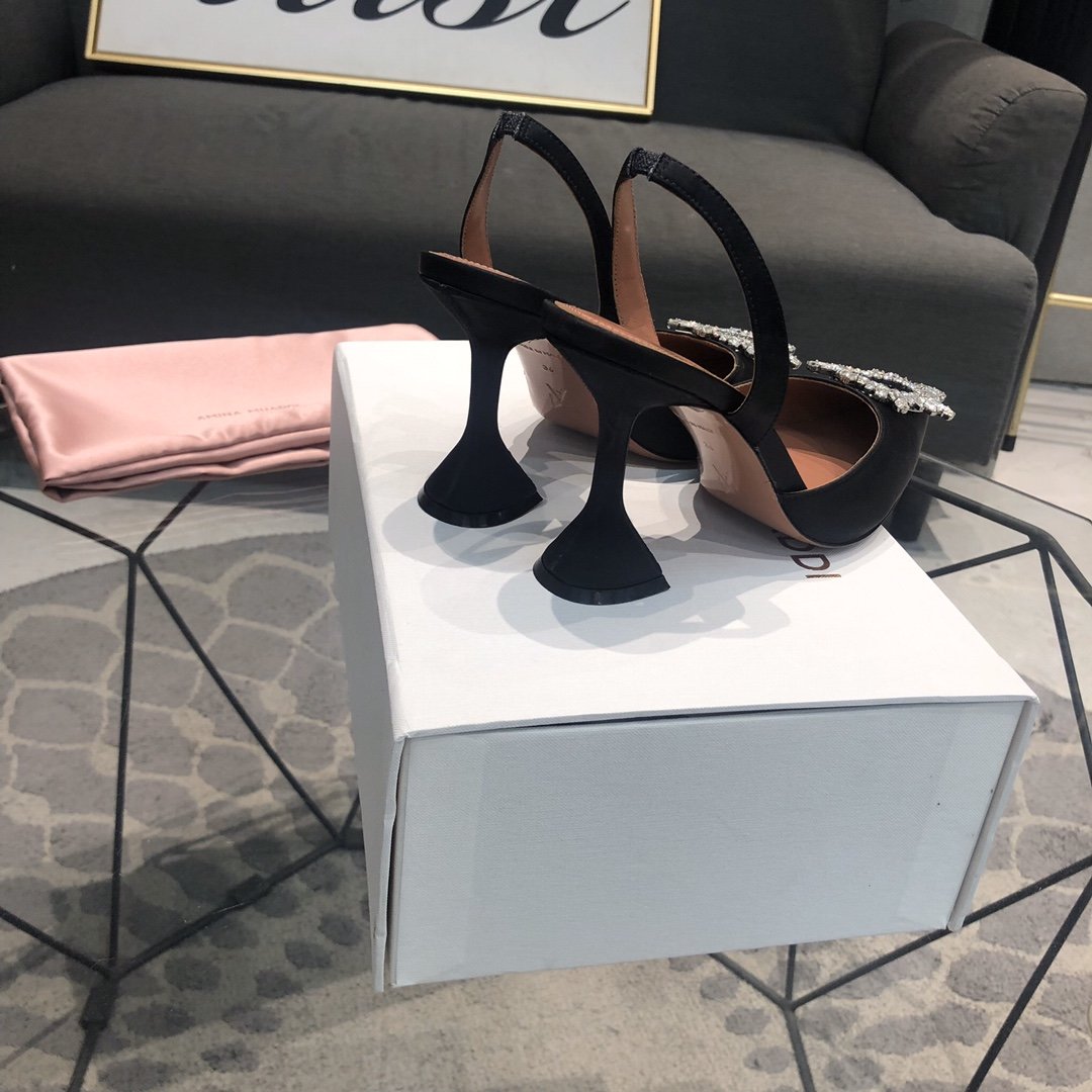 AB crystal-embellished satin slingback pumps