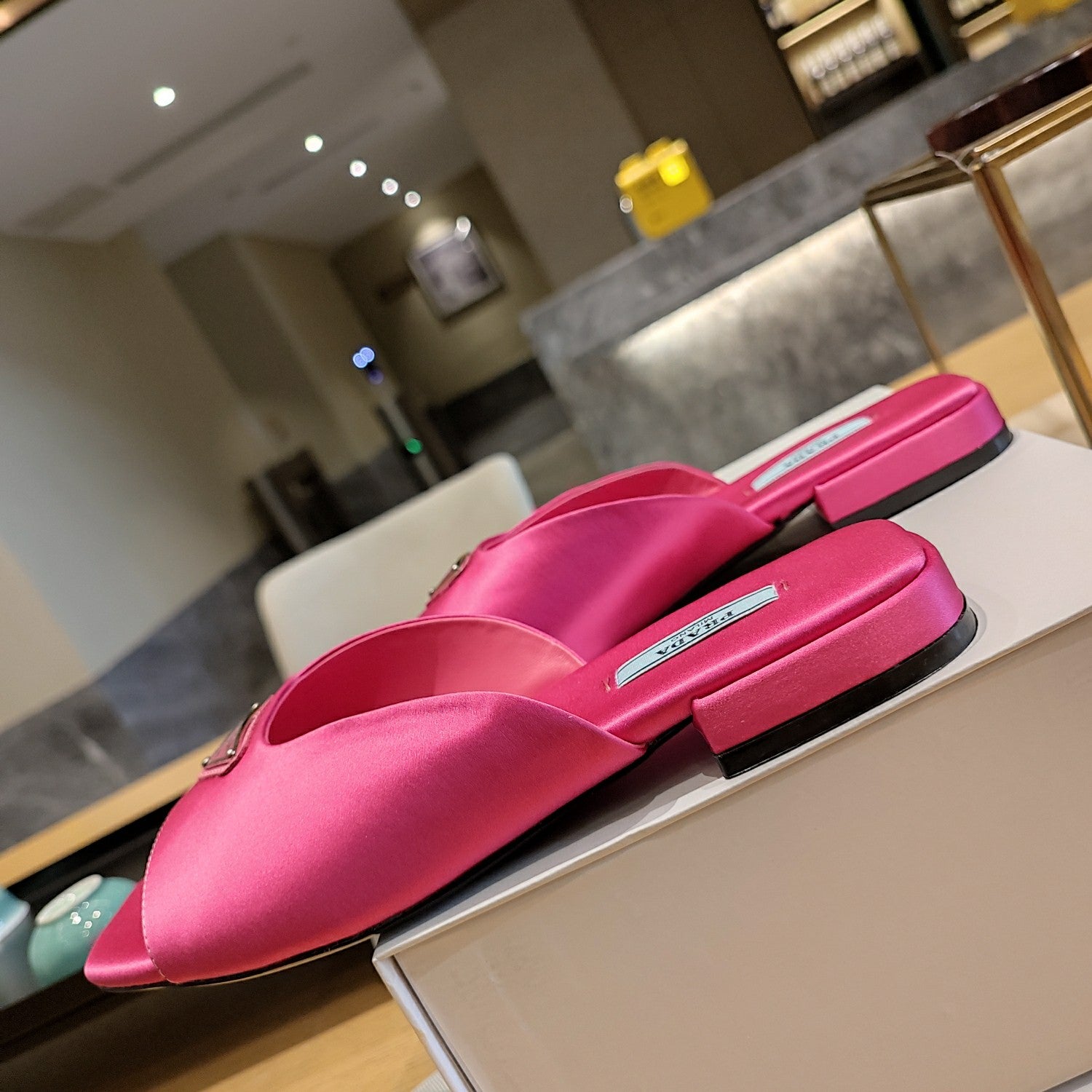 Pink flat satin sandals