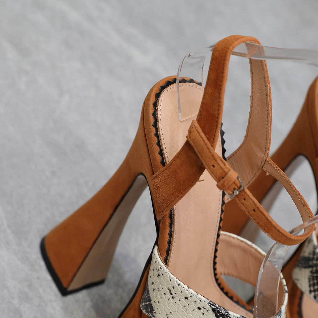 Natural python print interlocking studs sandal