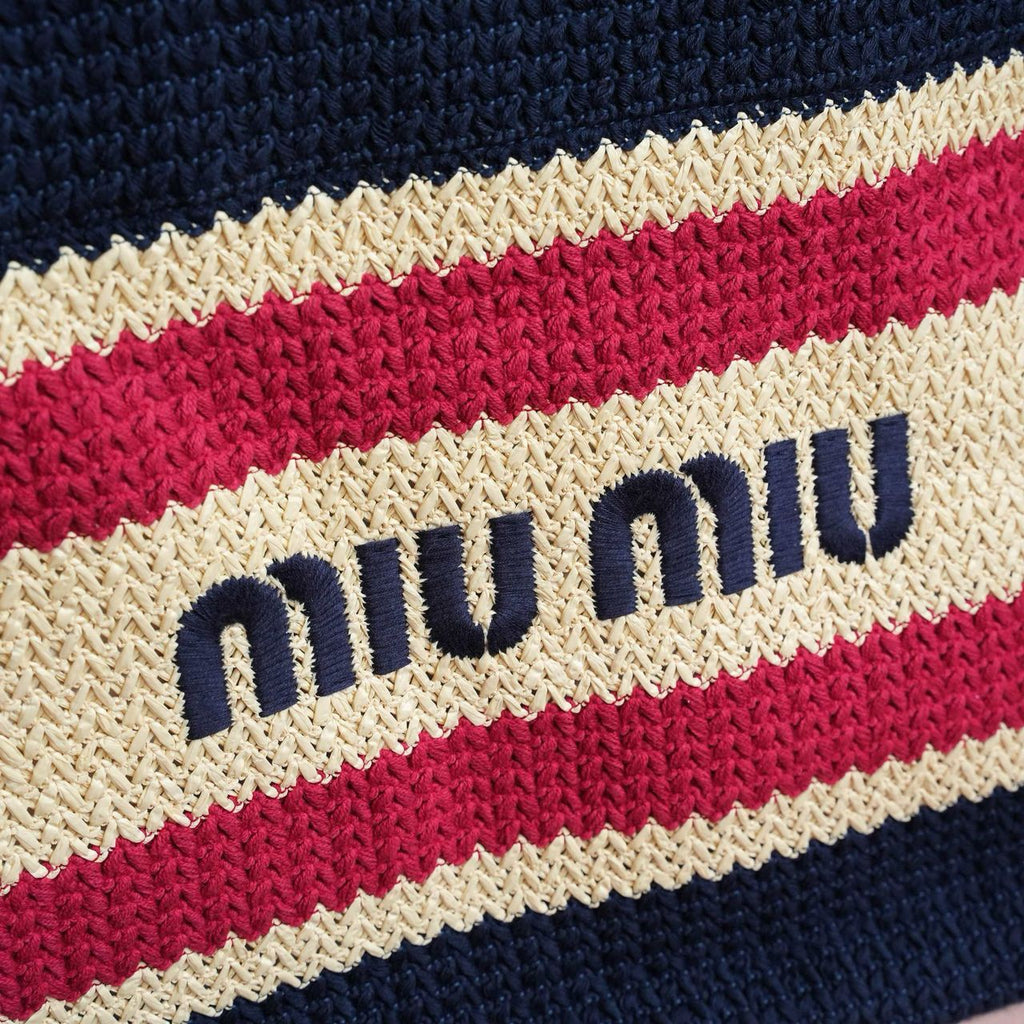 Blue Raffia-Effect Woven Tote Bag