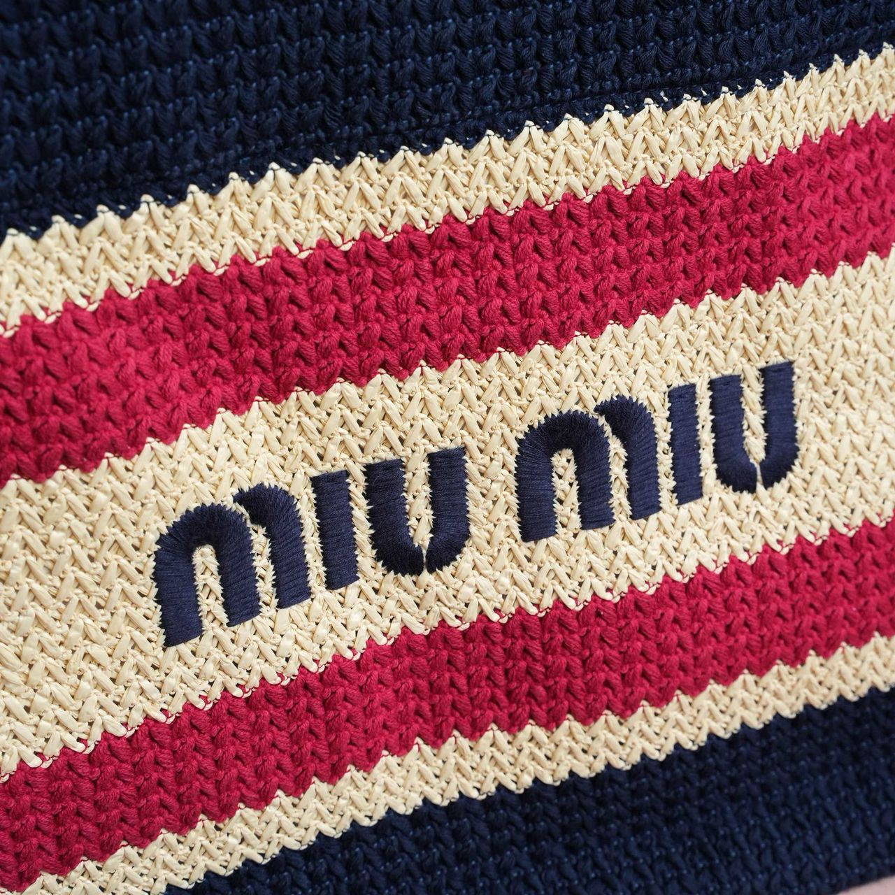 Blue Raffia-Effect Woven Tote Bag