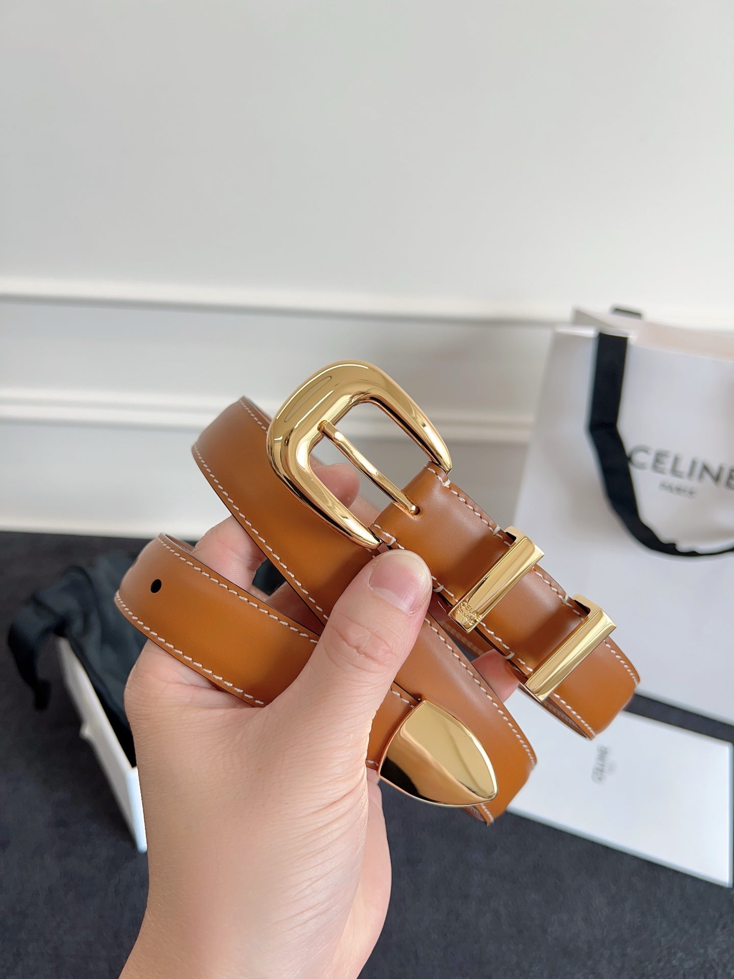 Tan Medium Western Belt With Gold Finishing