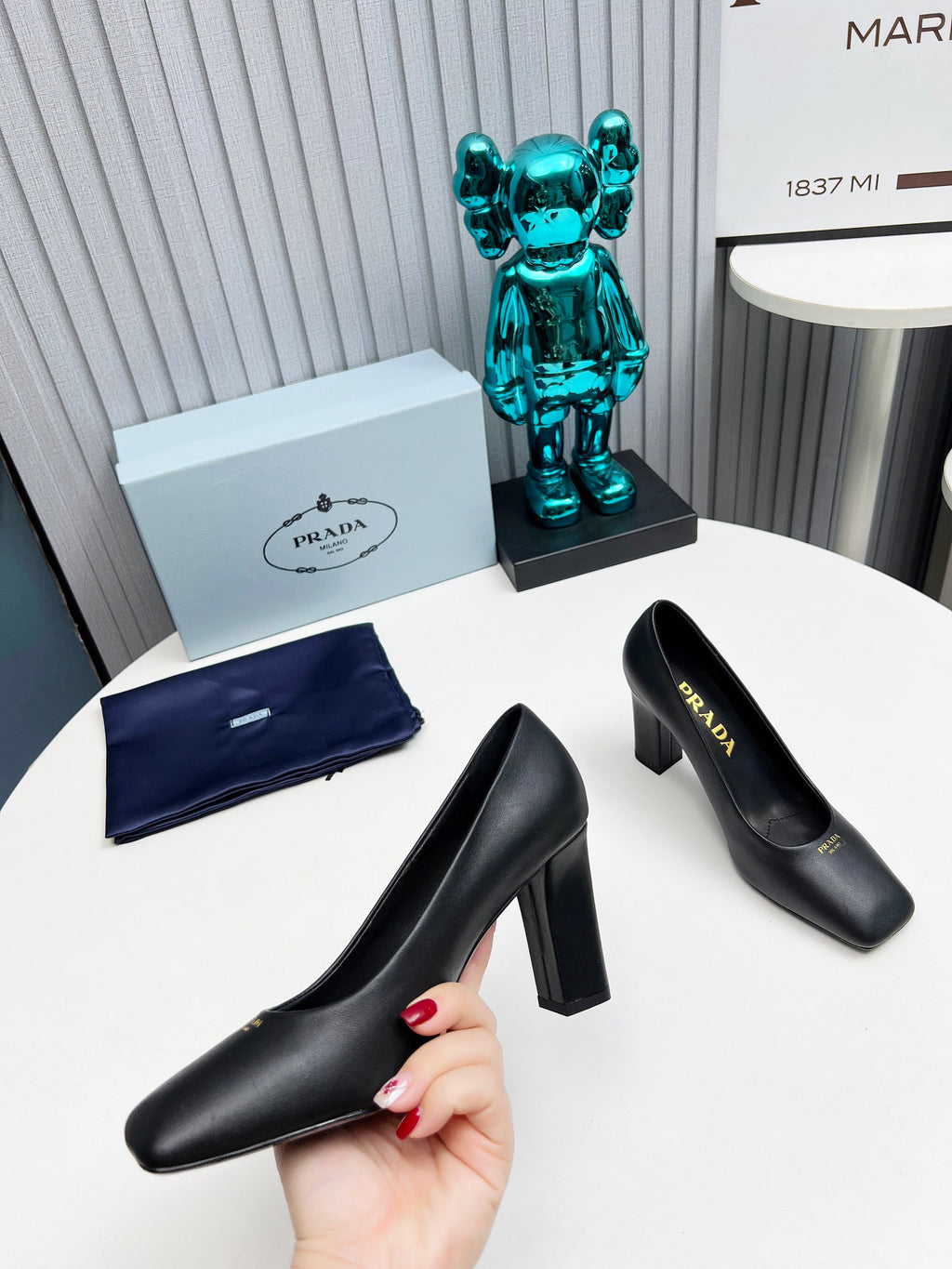 Black Brushed Leather Pumps