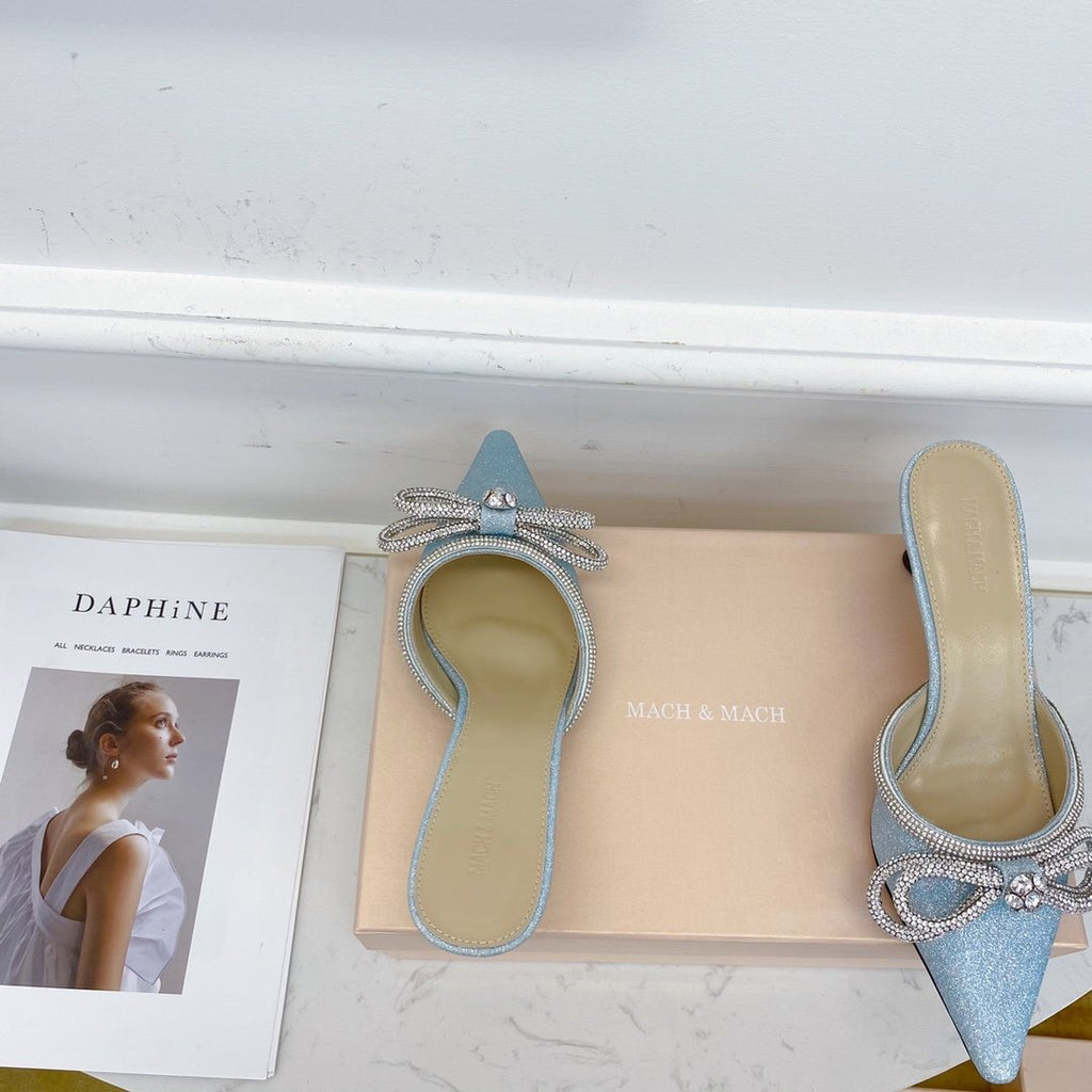 Baby blue glitter double bow mule