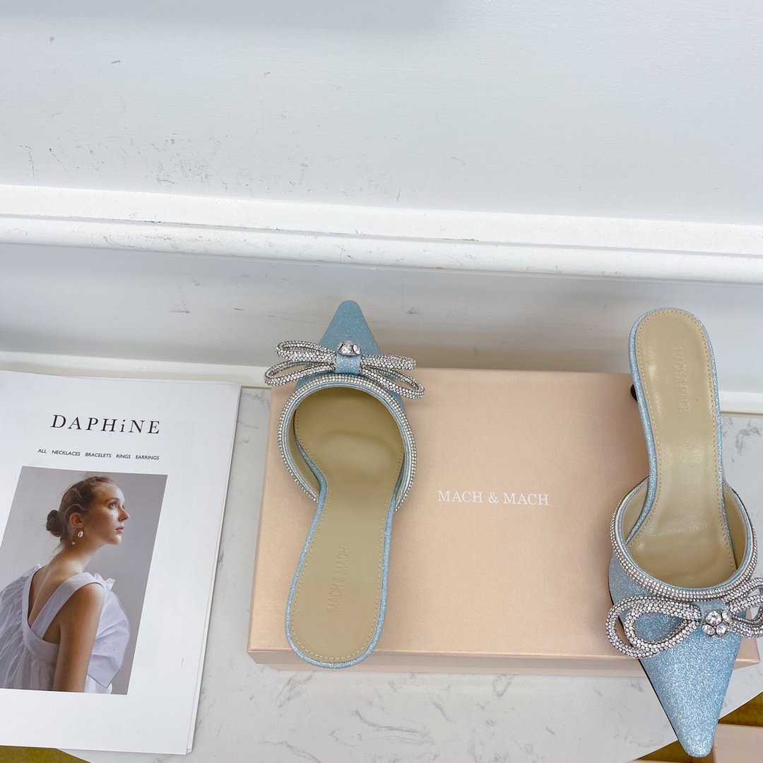 Baby blue glitter double bow mule