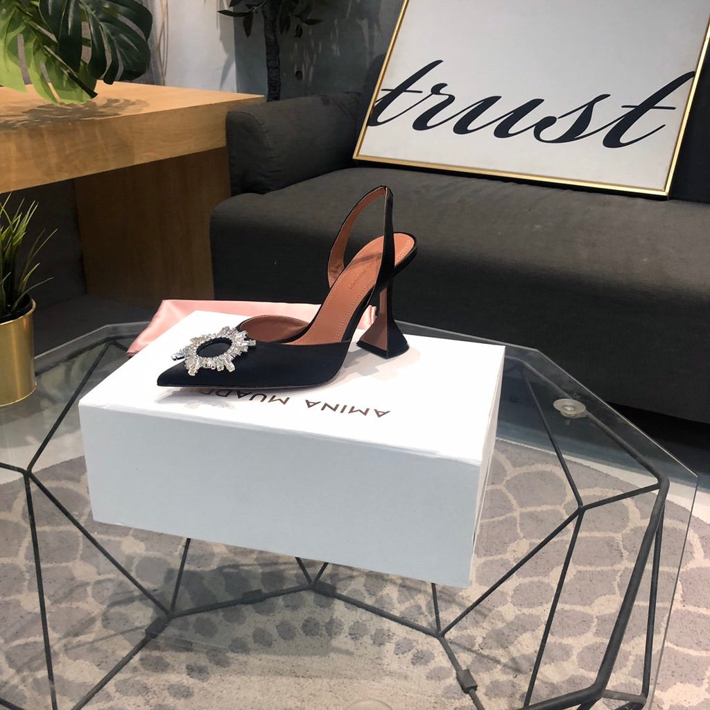 AB crystal-embellished satin slingback pumps