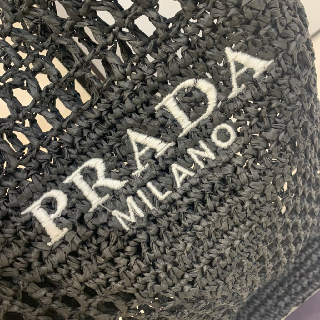 Black large raffia tote bag