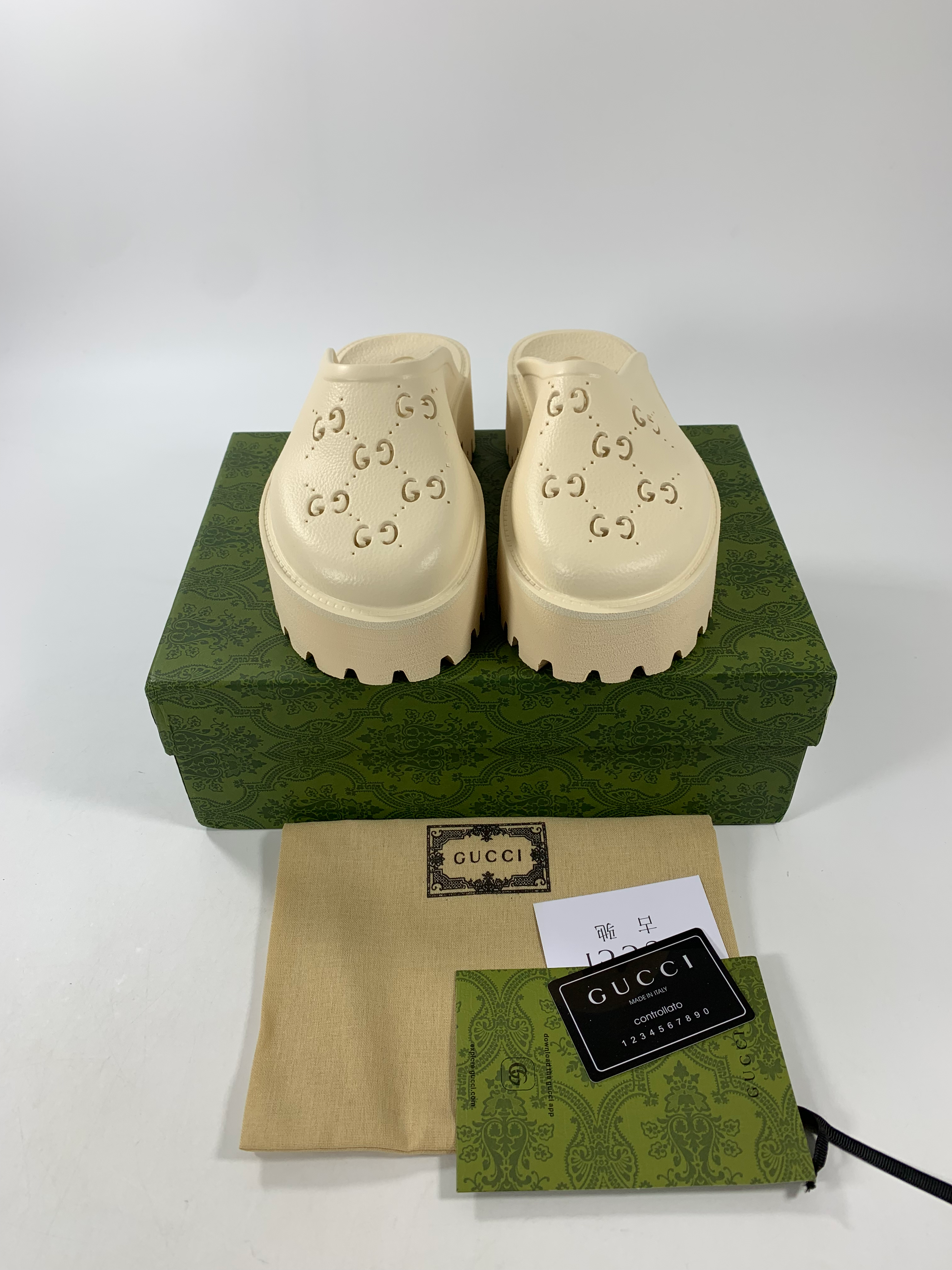 White GE rubber platform mules