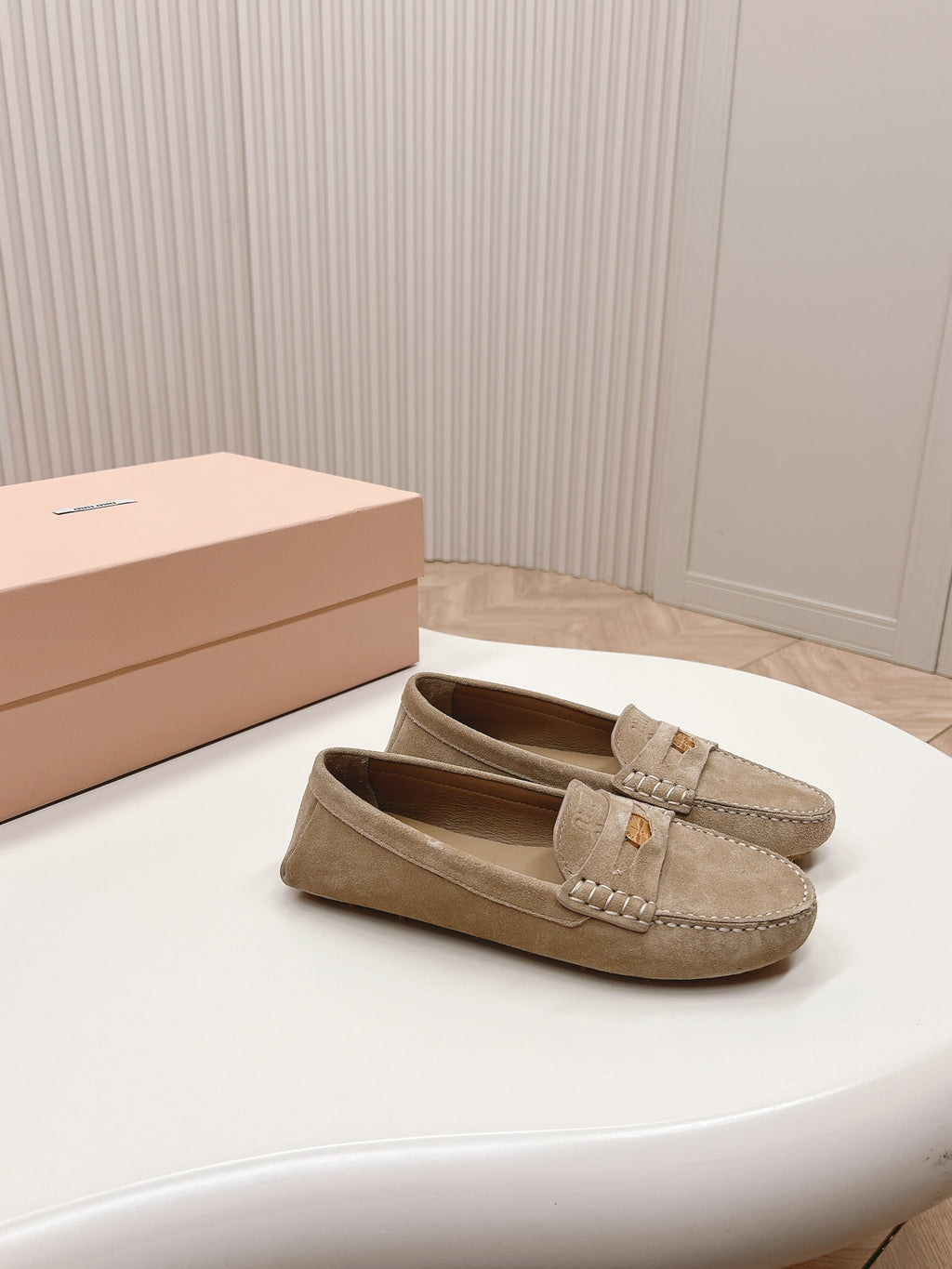 Ecru Suede Driving Shoes