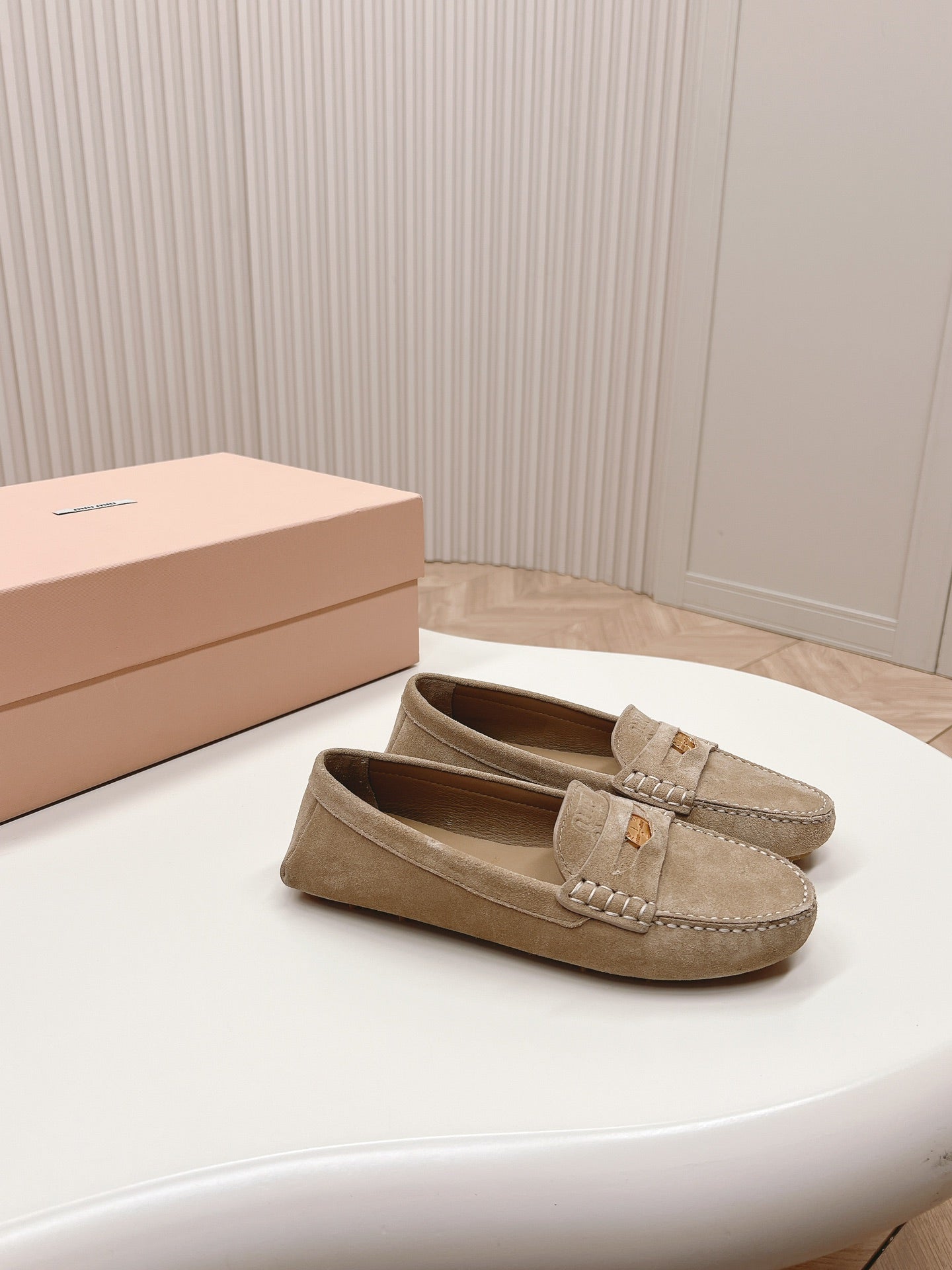 Ecru Suede Driving Shoes