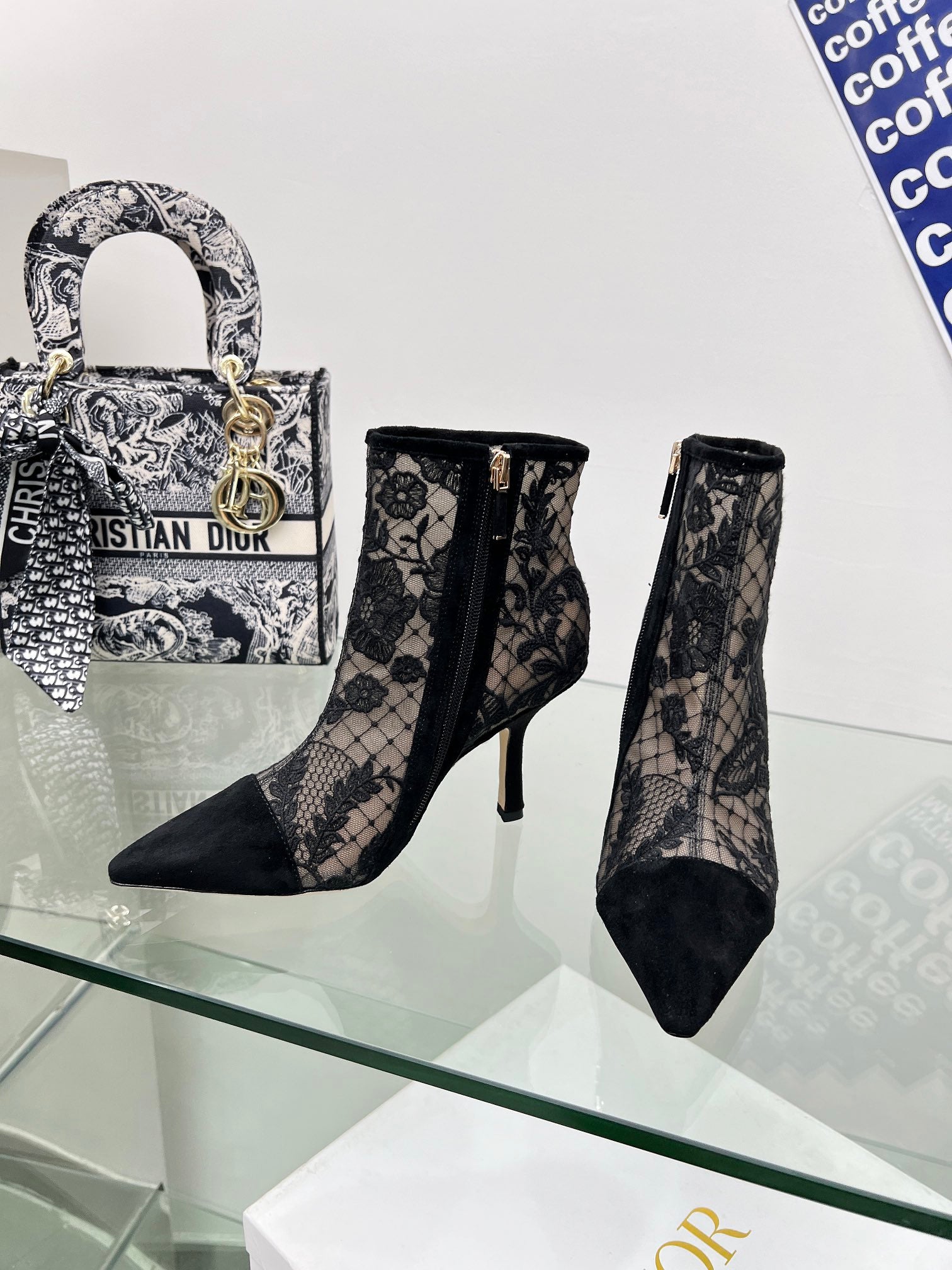 Black Mesh & Suede DC Heeled Ankle Boot