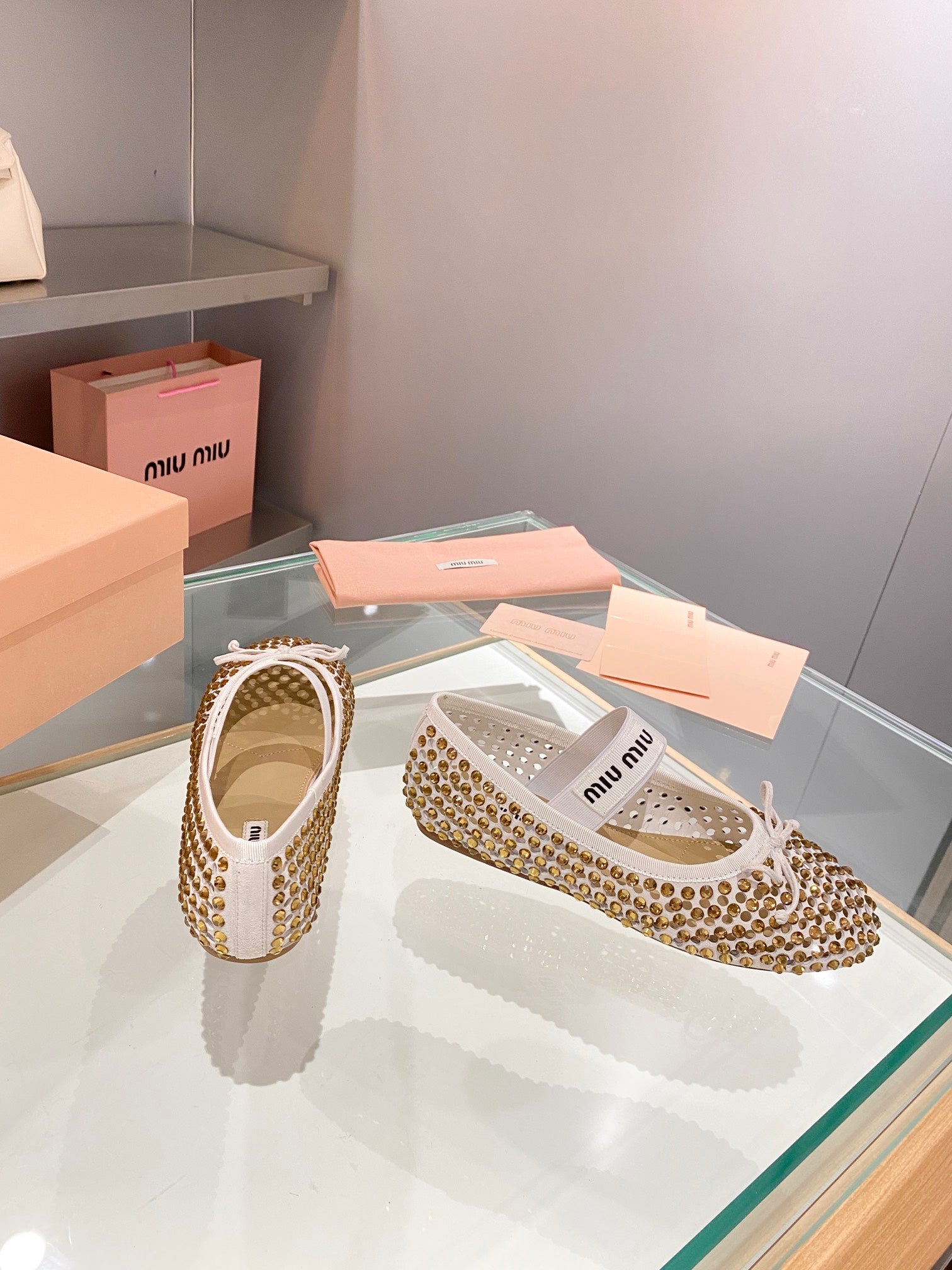 Sand Beige M Satin ballerinas with crystals