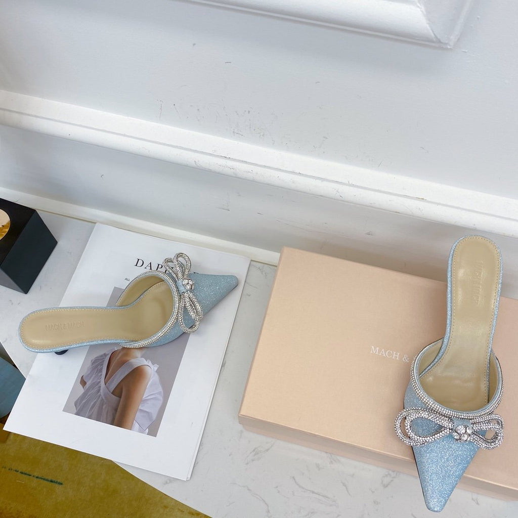 Baby blue glitter double bow mule
