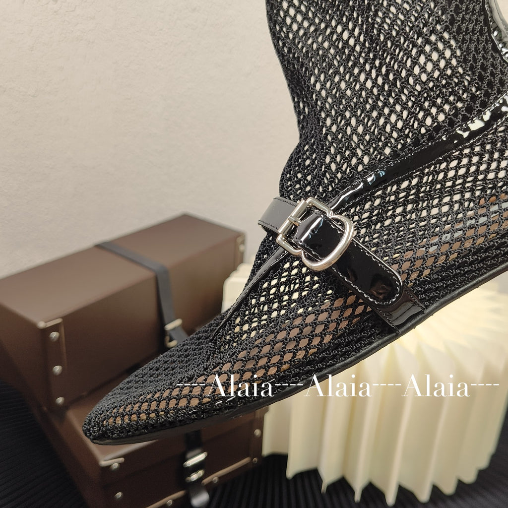 Black Fishnet High Ballet Flats