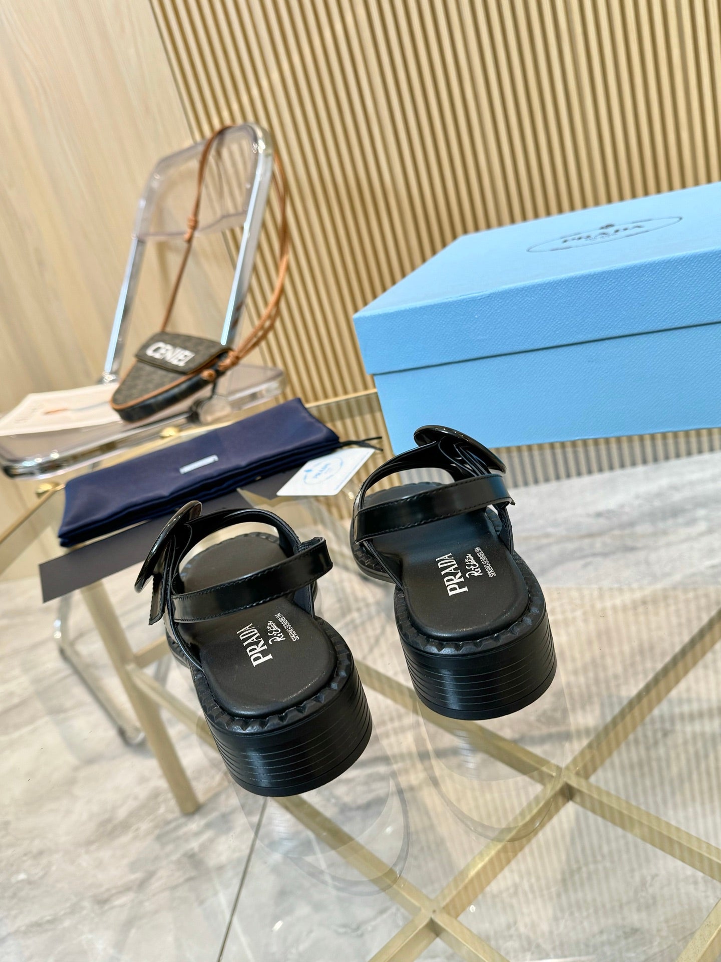 Black Brushed Leather Sandals With Buckle