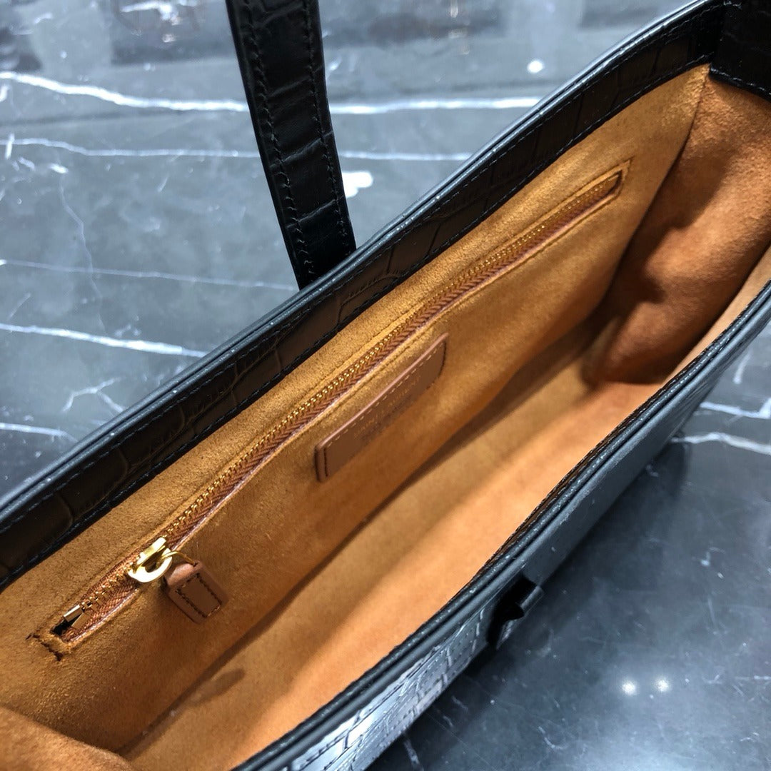 Black crocodile SL leather shoulder bag