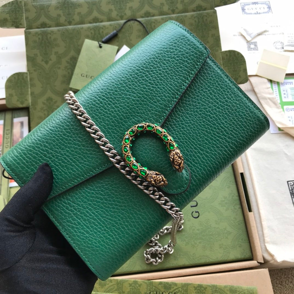 Emerald green DG mini leather chain wallet